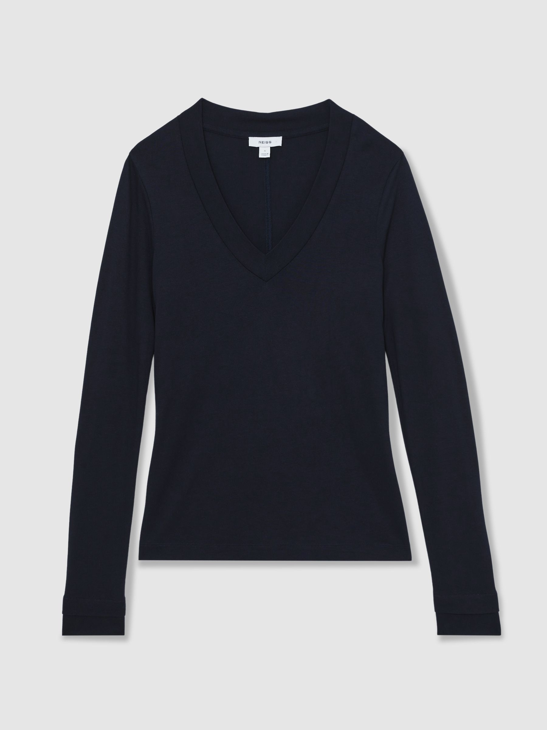 Jersey V-Neck Top in Navy