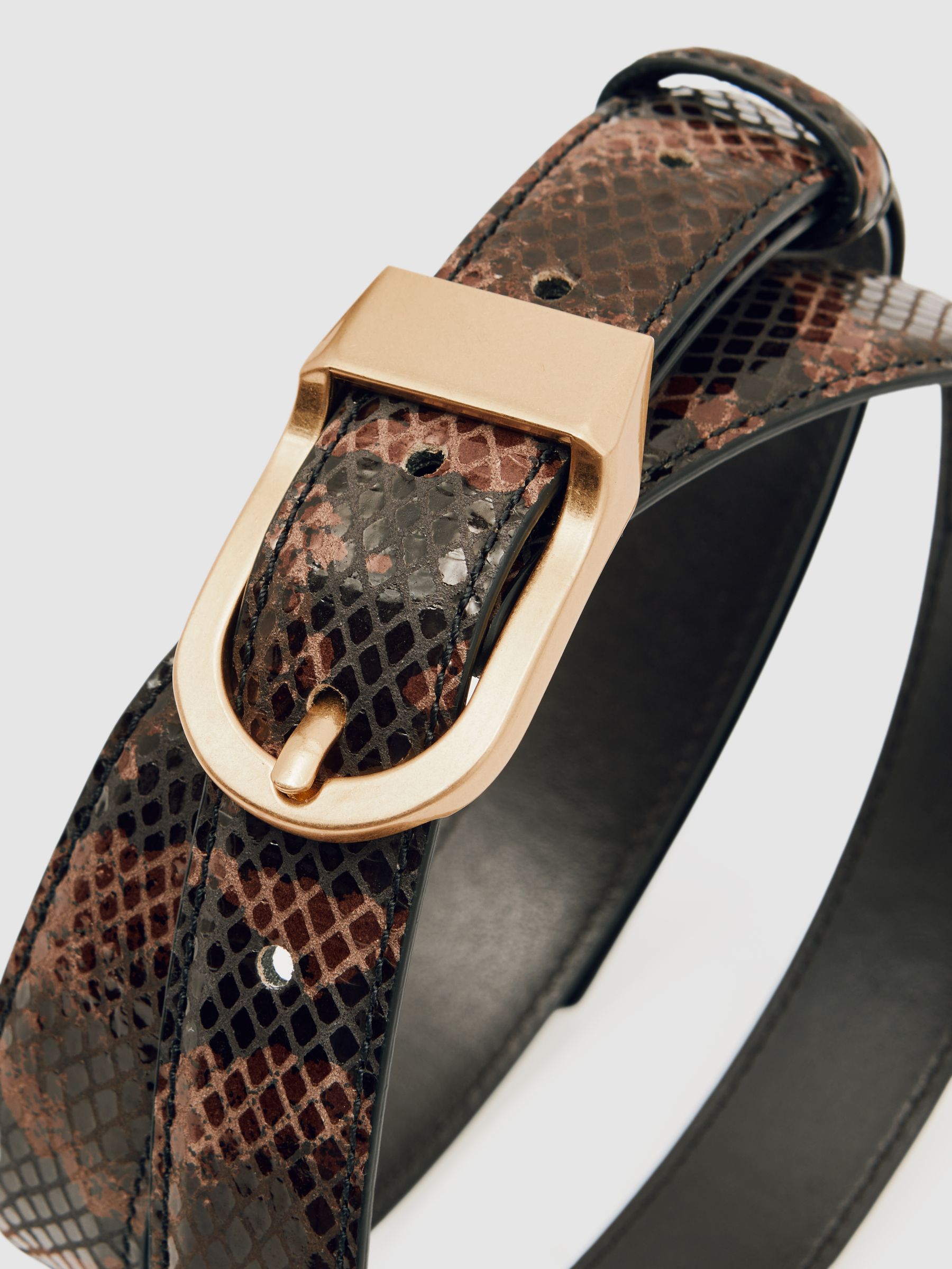Leather Snake-Effect Belt in Chocolate