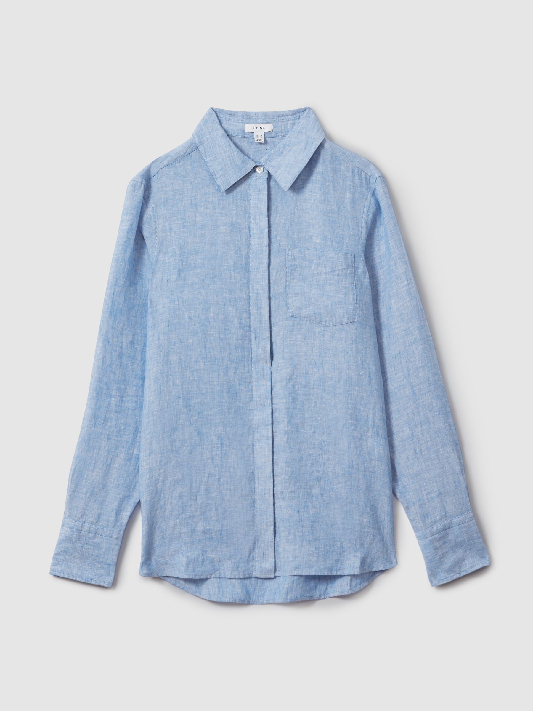 Linen Button-Through Shirt in Blue
