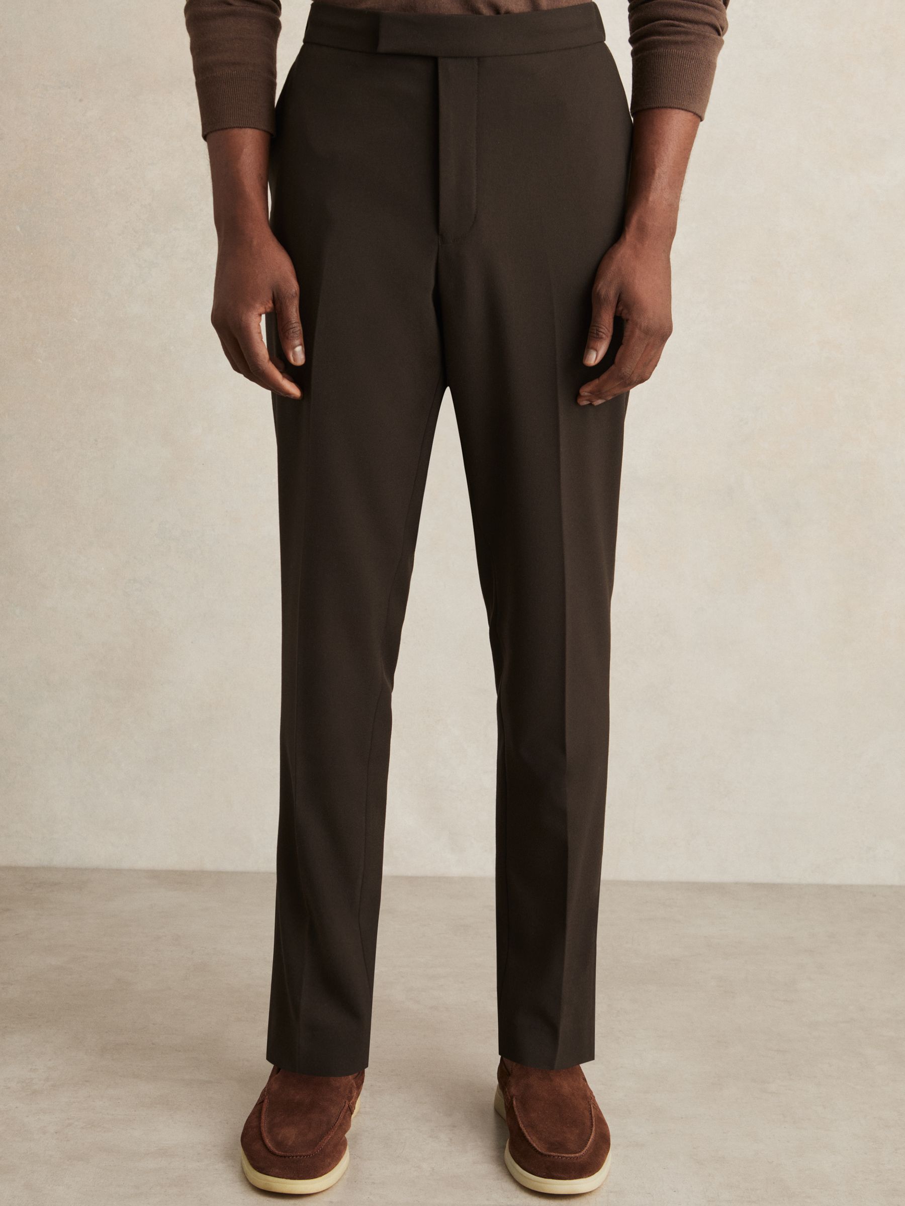 Stretch Slim Fit Drawstring Trousers in Brown