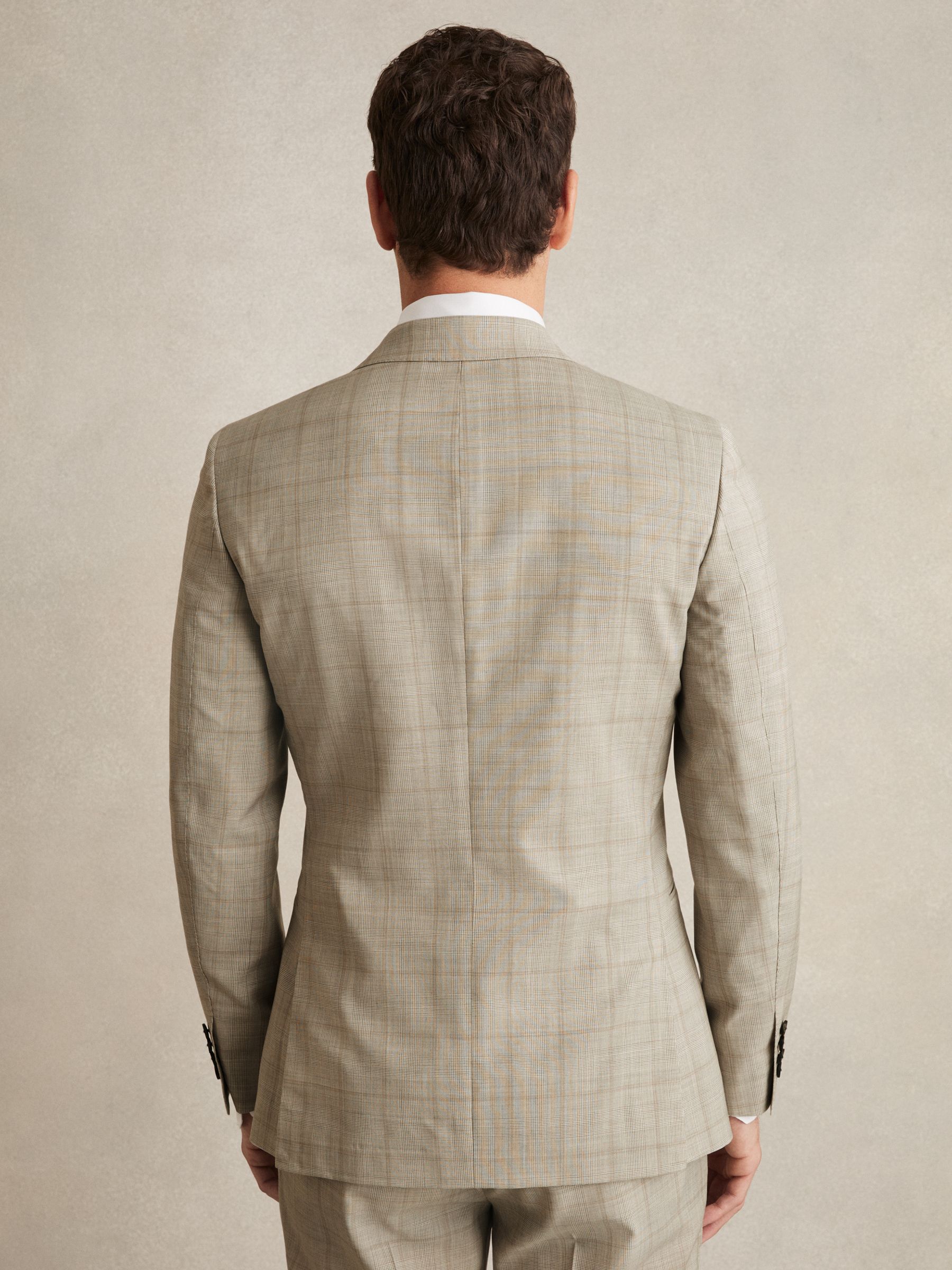 Slim-Fit Single-Breasted Wool Check Suit Blazer in Oatmeal Brown