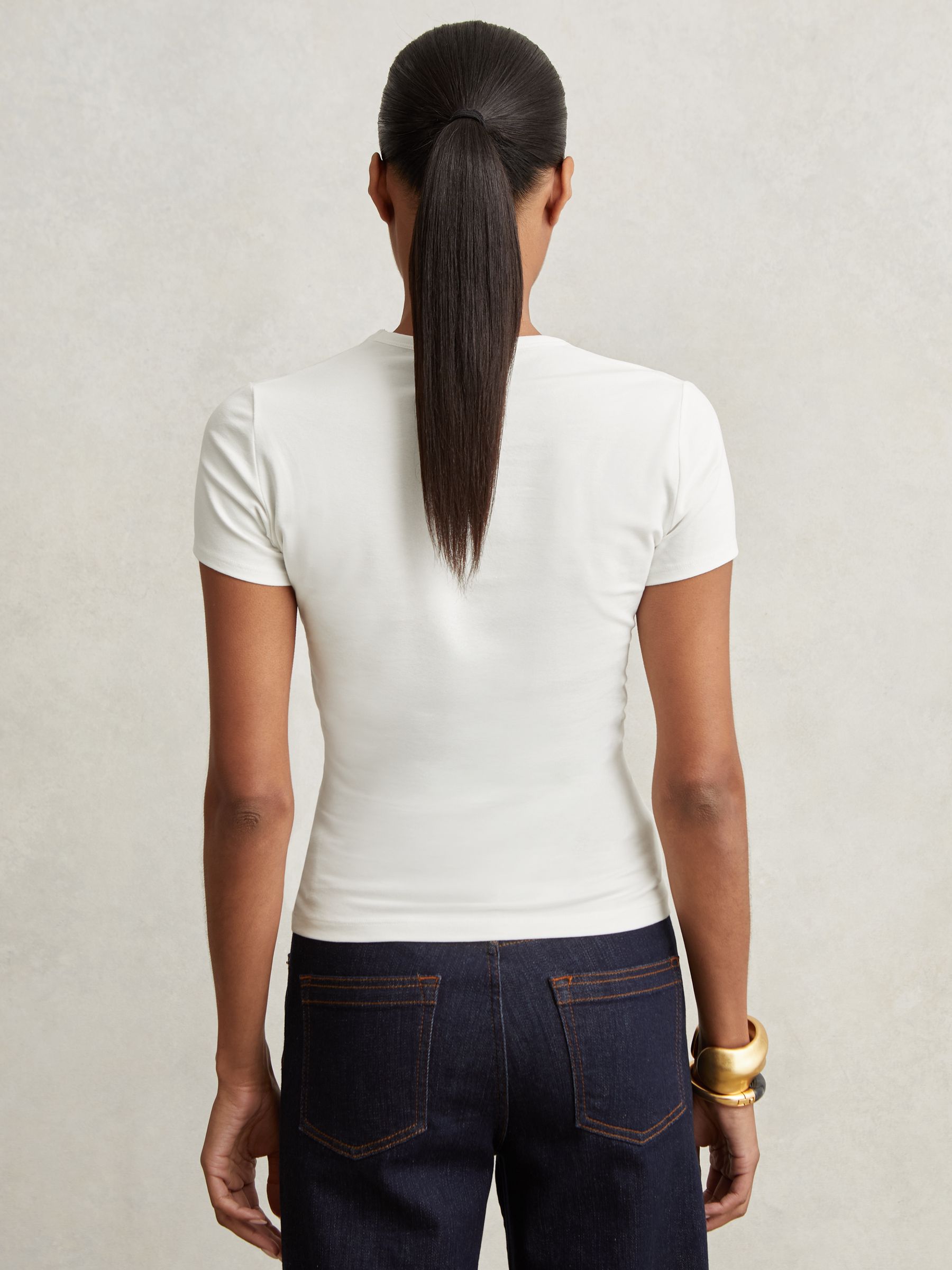 Stretch Cotton V-Neck T-Shirt in White