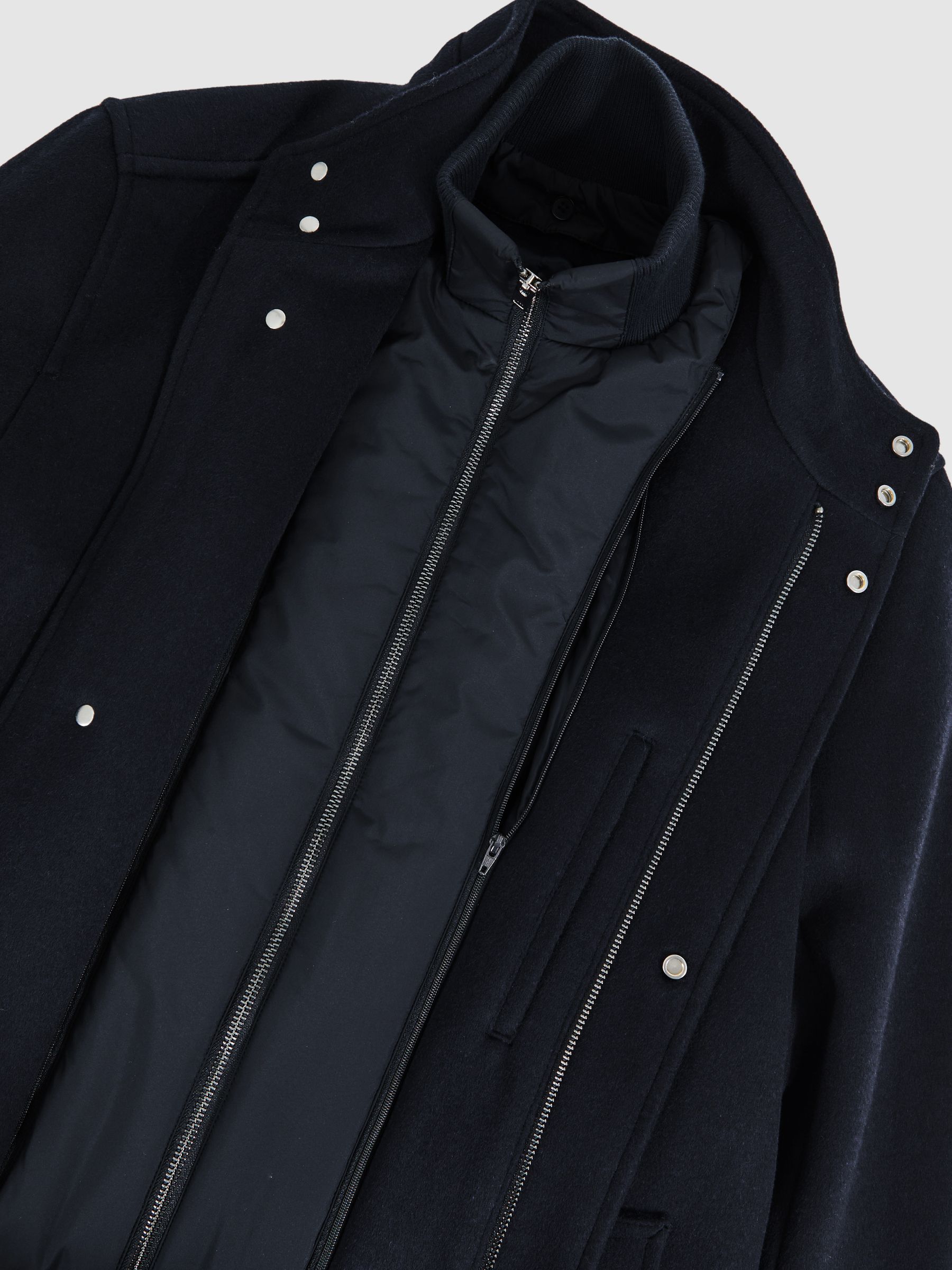 Wool-Blend Gilet-Insert Coat in Navy