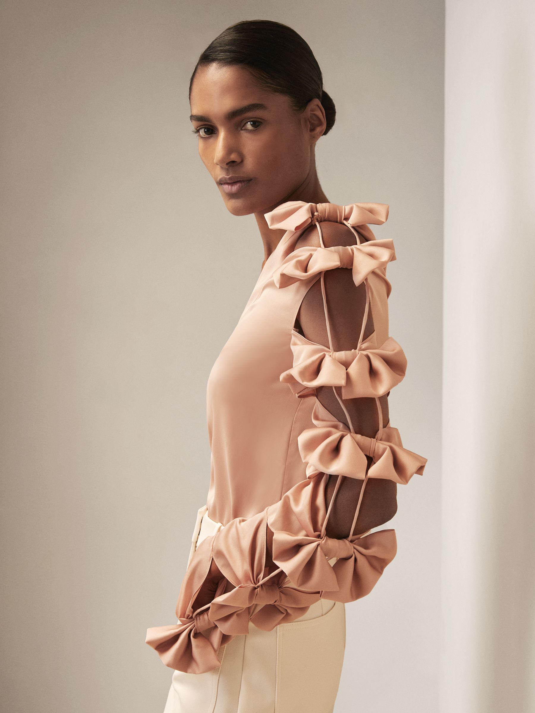 Reiss | Royal Ballet Bow-Sleeve Top in Pale Pink