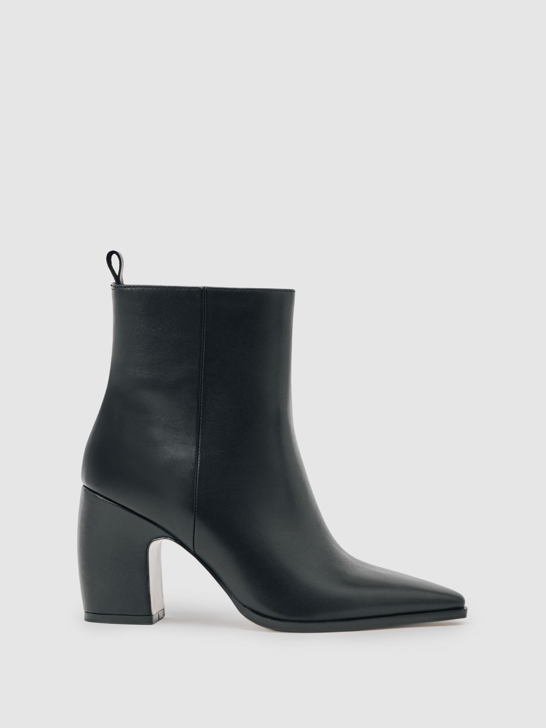 Leather Blocked Heel Ankle Boots in Black