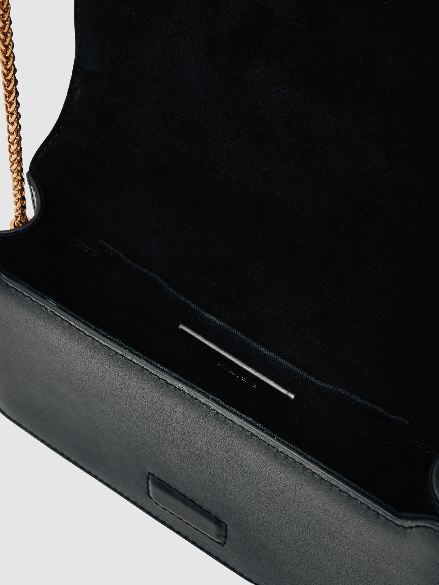 Leather Chain-Strap Shoulder Bag in Black