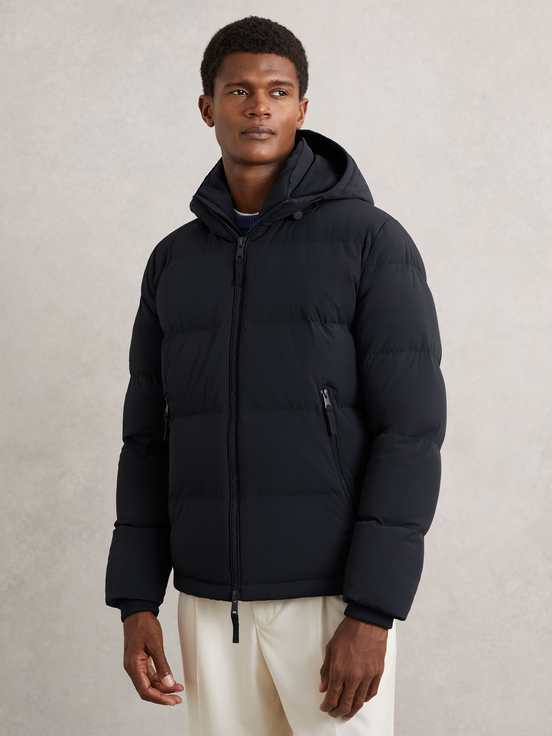 Quilted Zip-Through Puffer Jacket in Navy