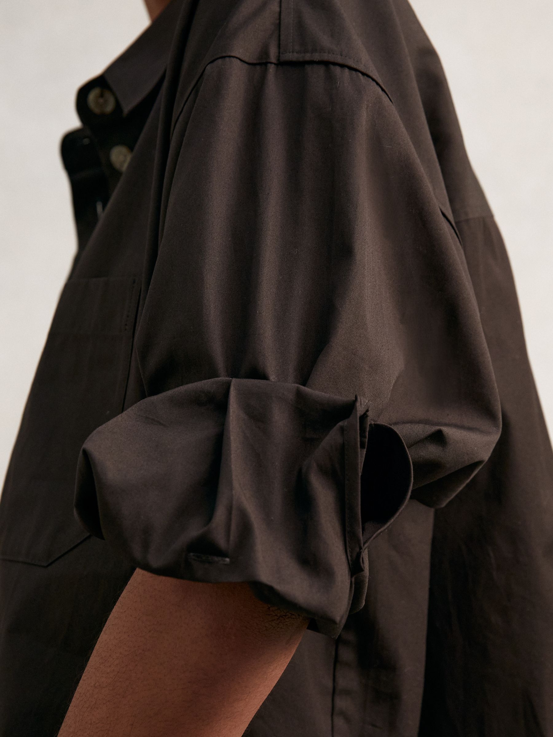 Oversize Cotton Cropped Shirt in Chocolate Brown