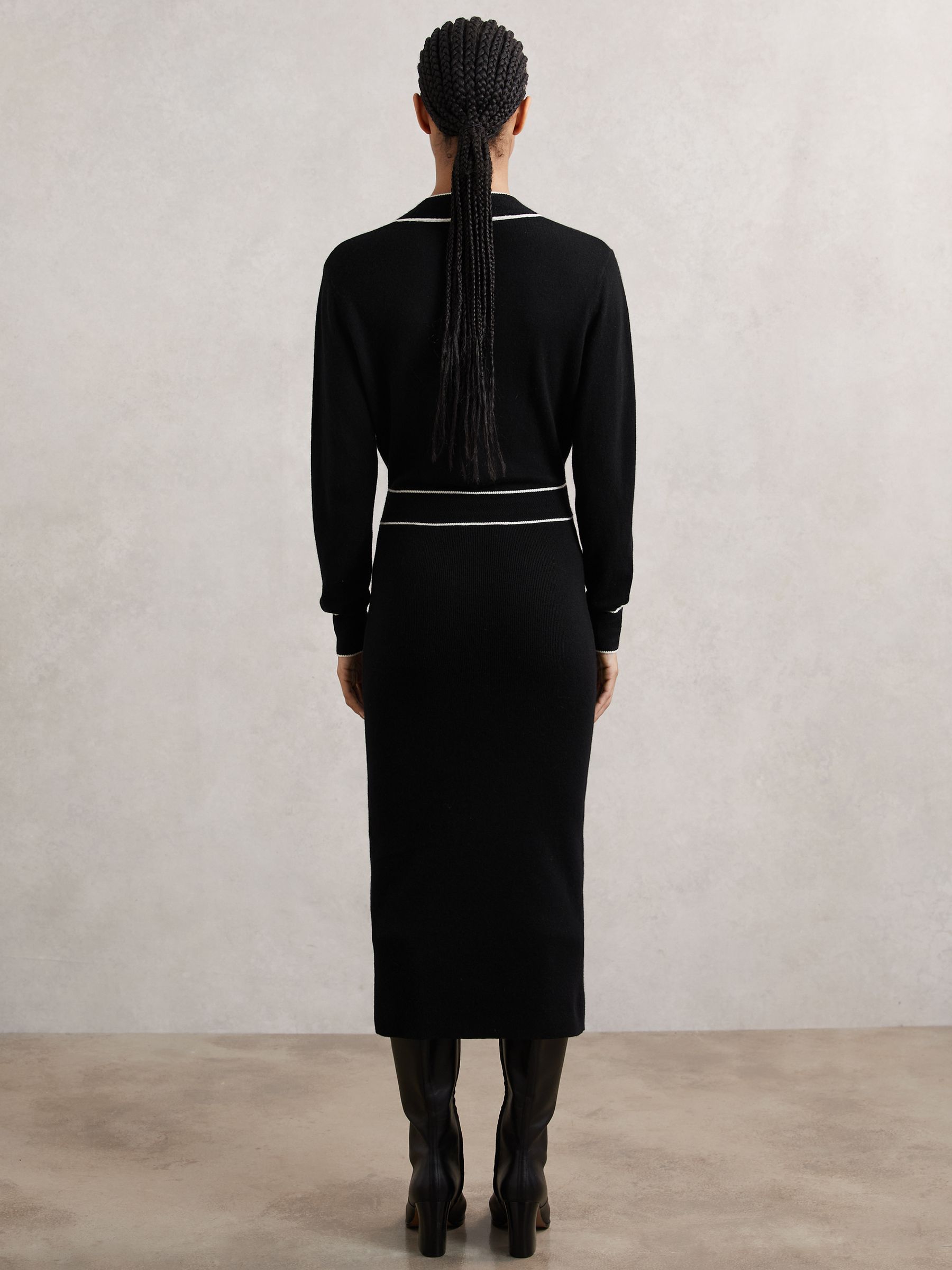 Petite Wool-Blend Tipped Dress With Cashmere in Black/Ivory