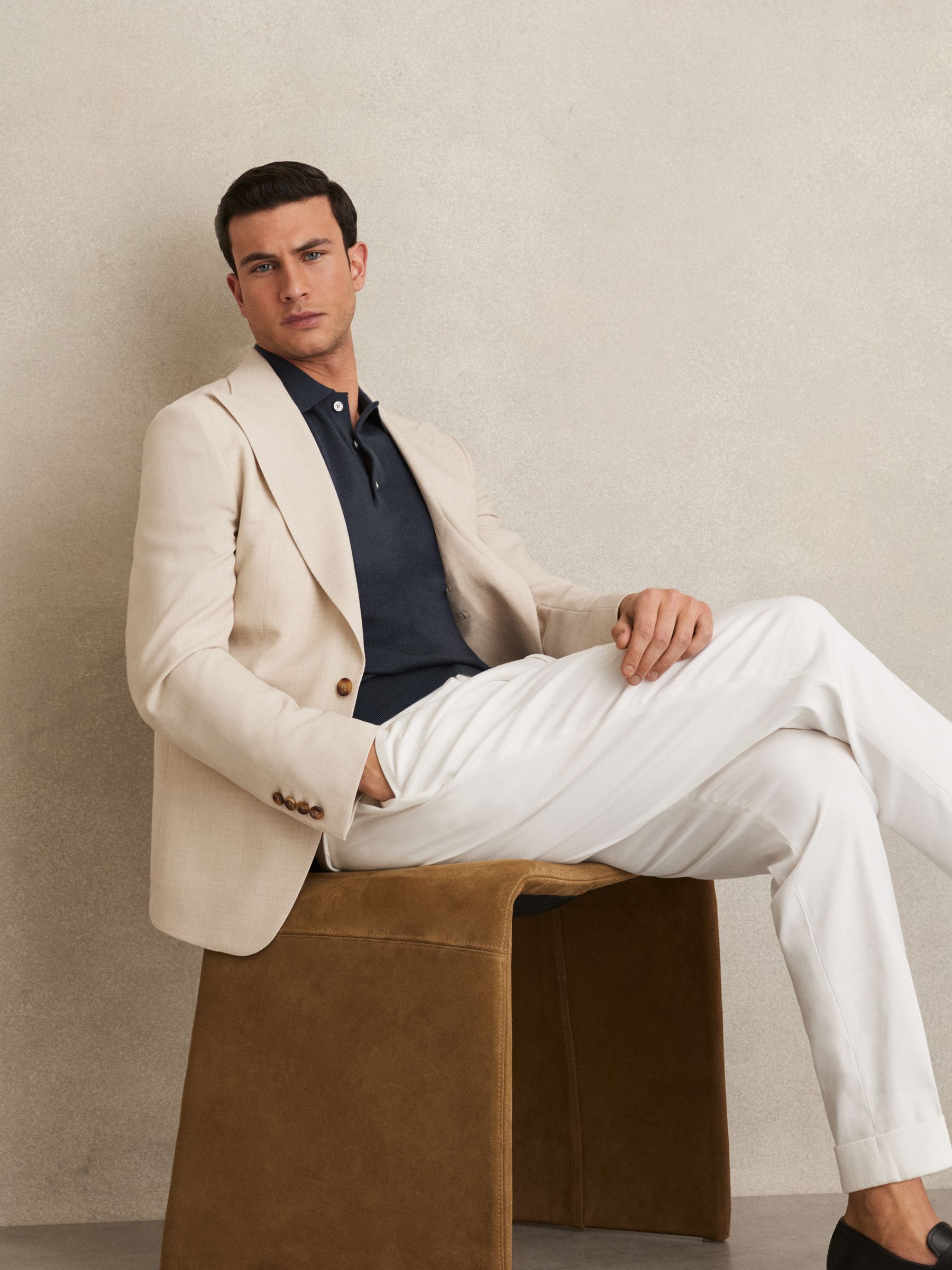 Merino Wool Short-Sleeve Polo Shirt in Midnight Navy