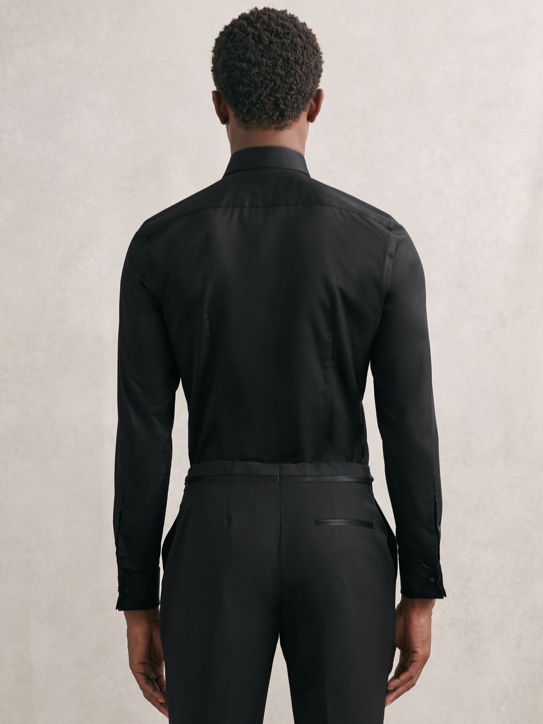 Slim Fit Cotton Double-Cuff Dinner Shirt in Black
