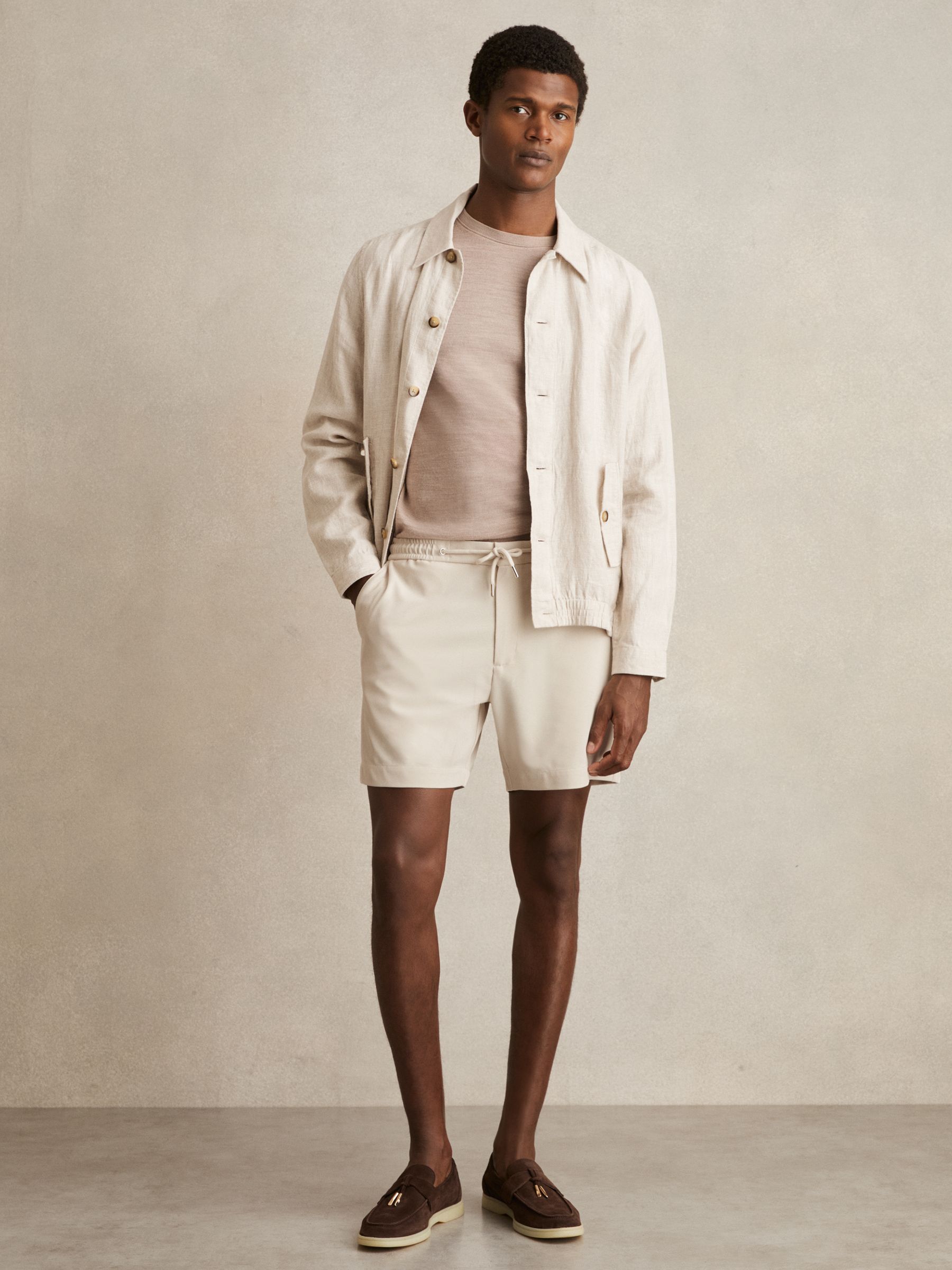 Textured Drawstring Shorts in Dark Green