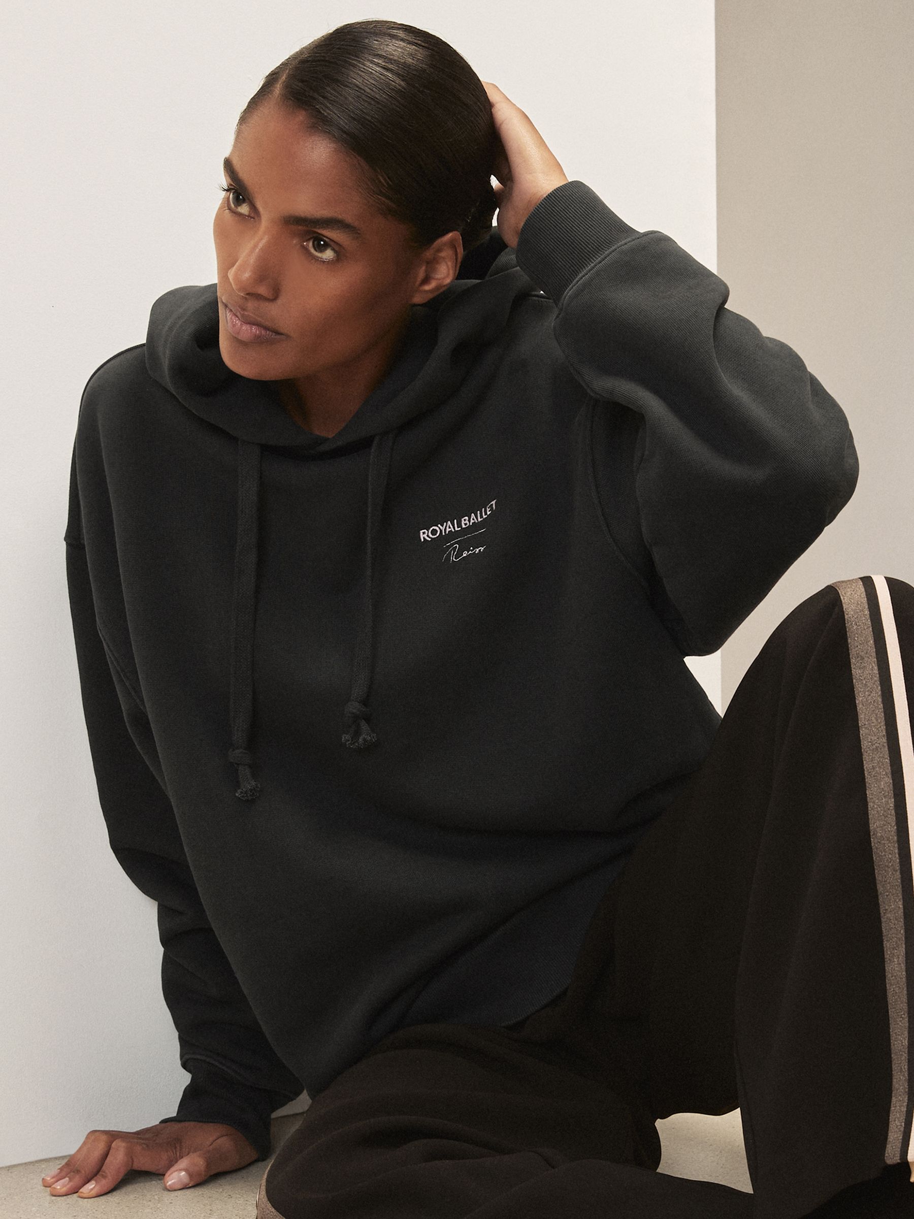 Reiss | Royal Ballet Logo Hoodie Unisex Fit in Washed Black