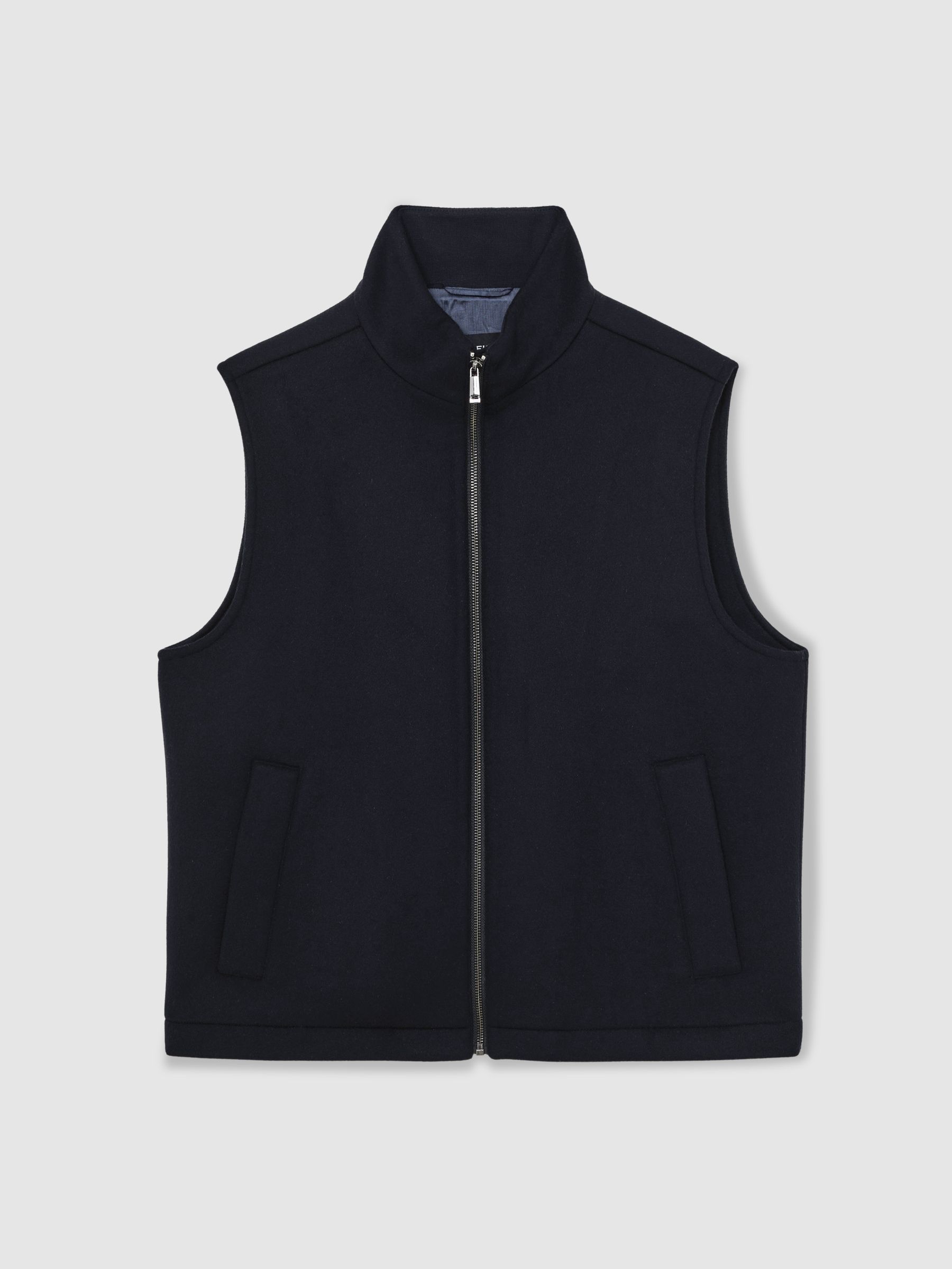 Wool-Blend Funnel-Neck Gilet in Navy