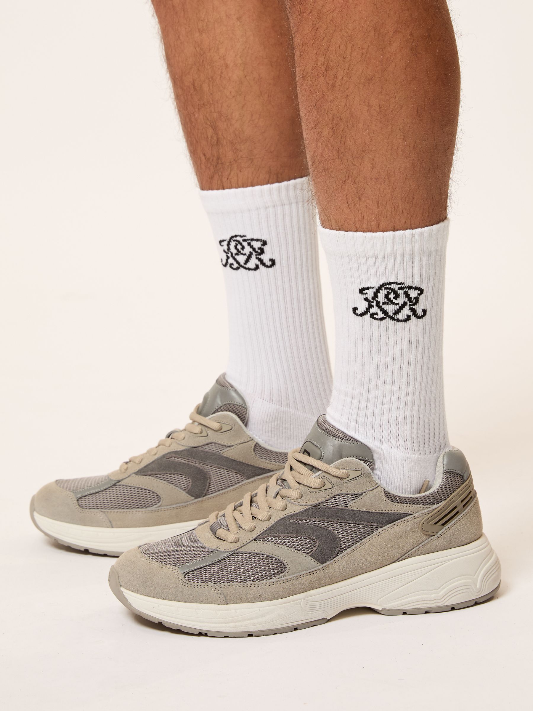 Monogram Cotton-Blend Ribbed Socks in White