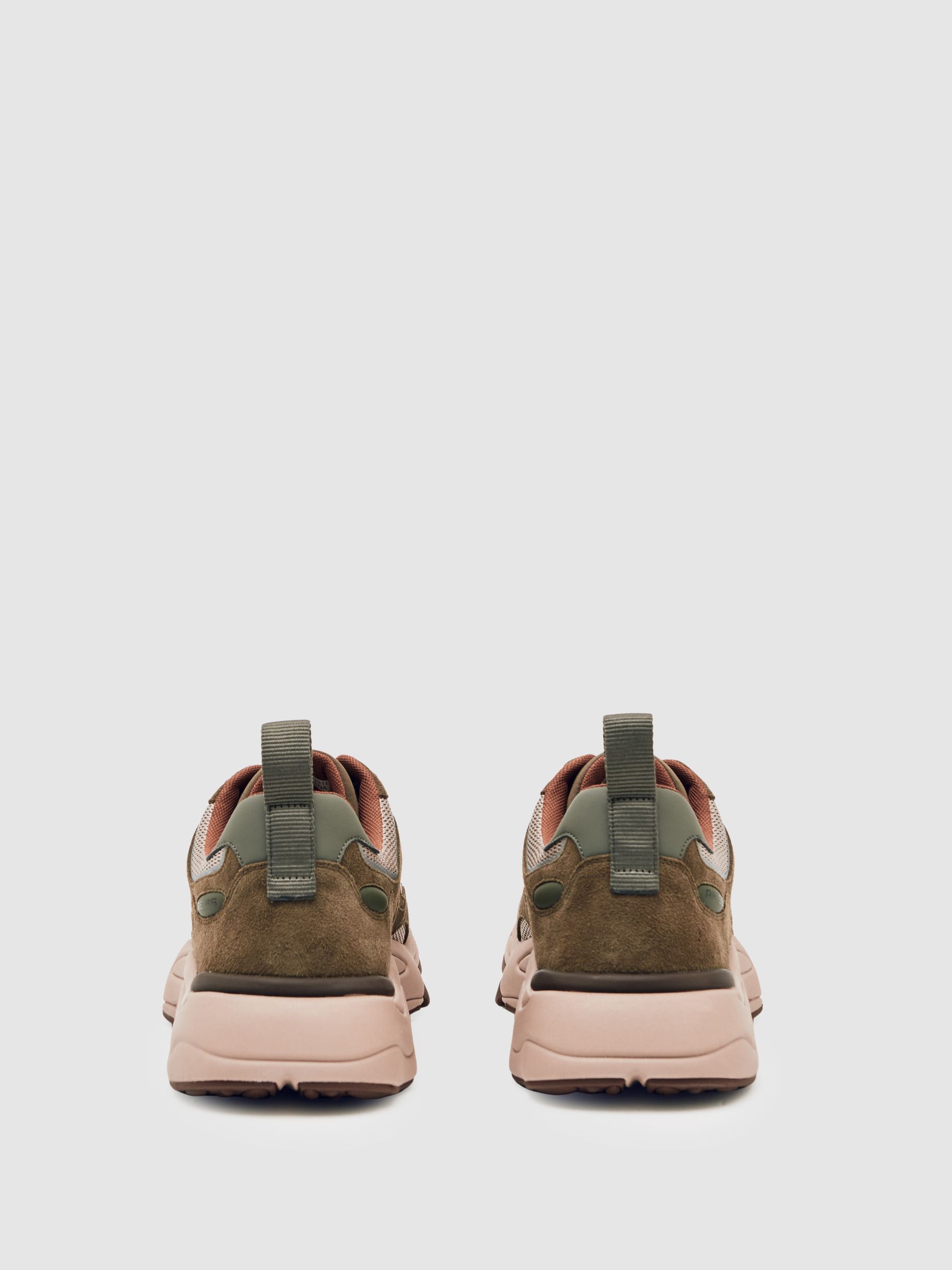 Chunky-Sole Panelled Runner Trainers in Brown/Khaki Green