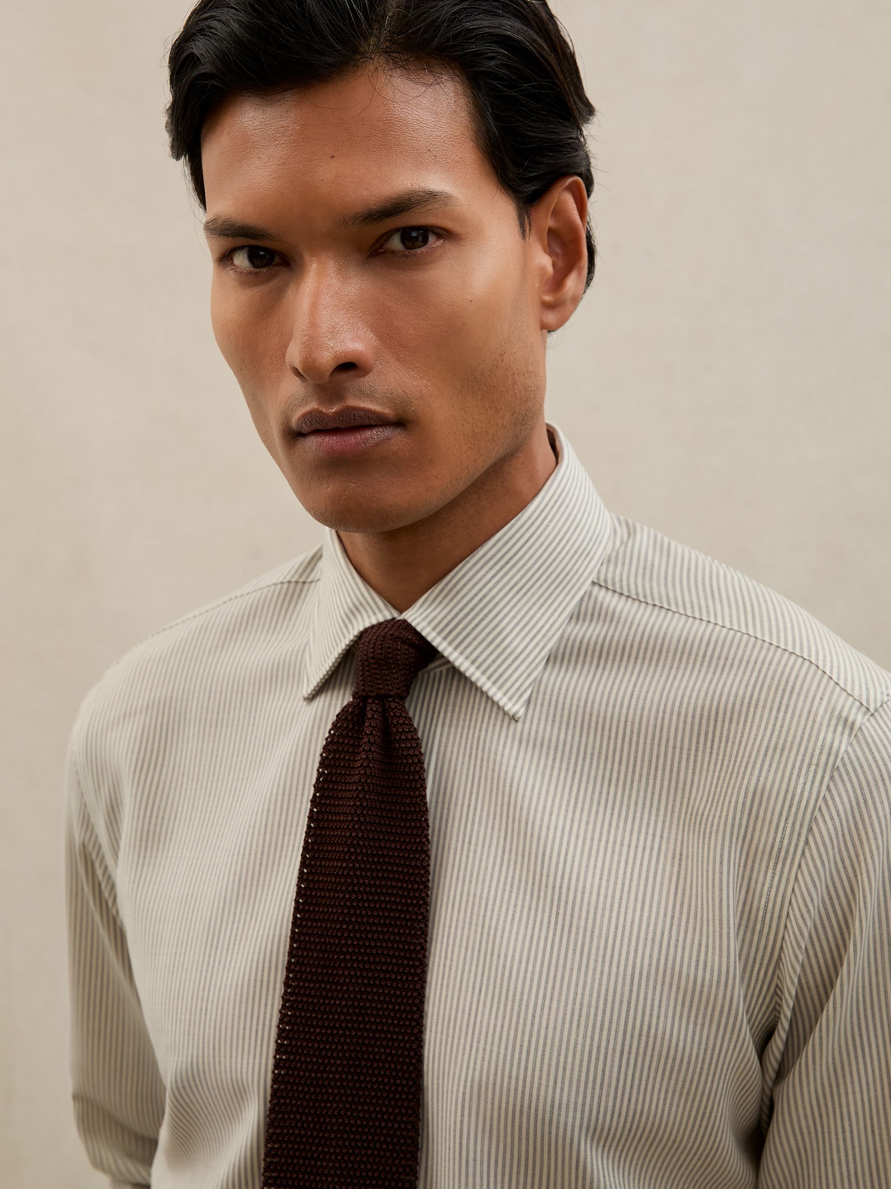 Atelier Wool Pinstripe Shirt Regular-Fit in White/Navy