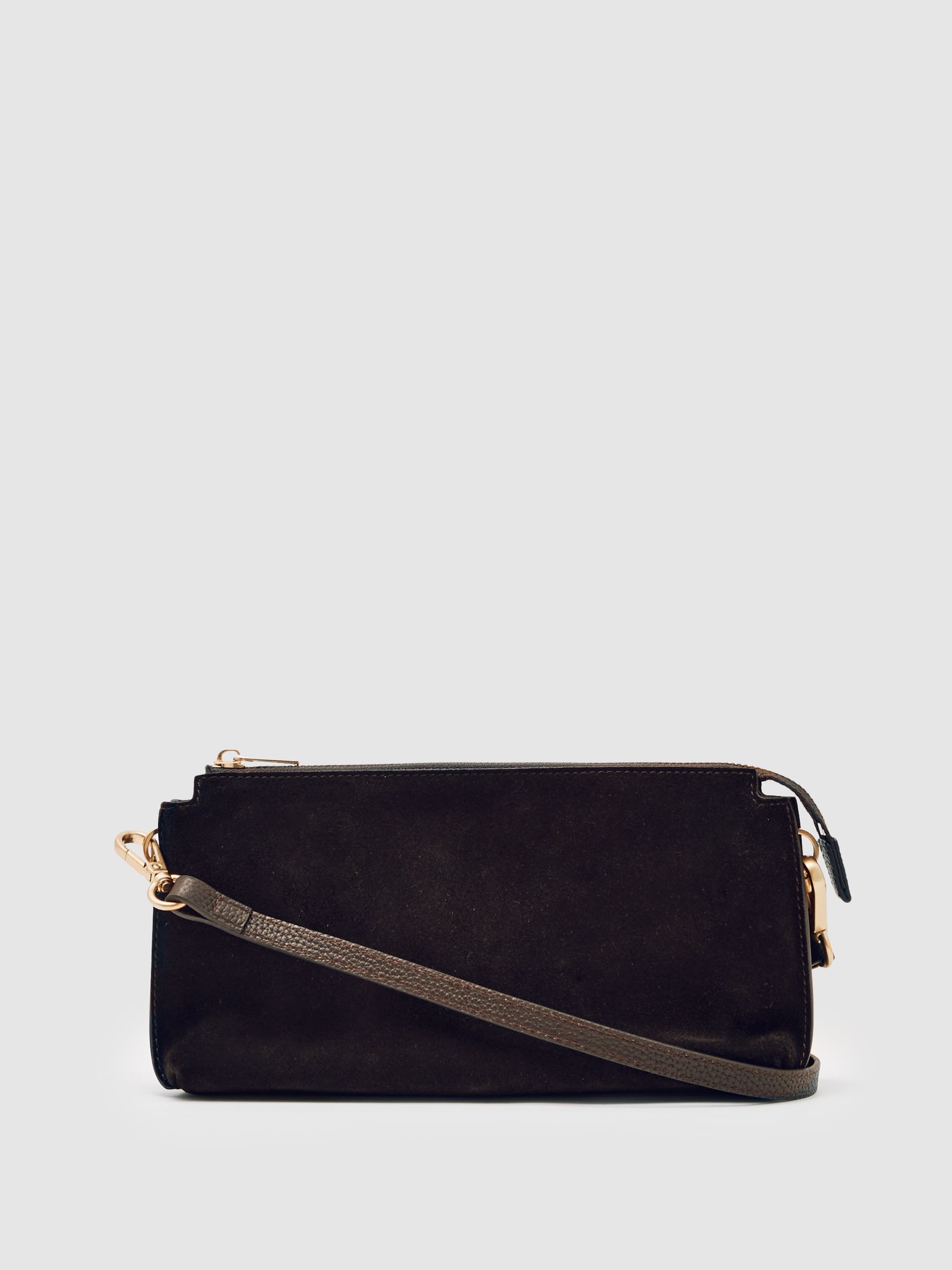 Leather Double-Pouch Crossbody Bag in Brown
