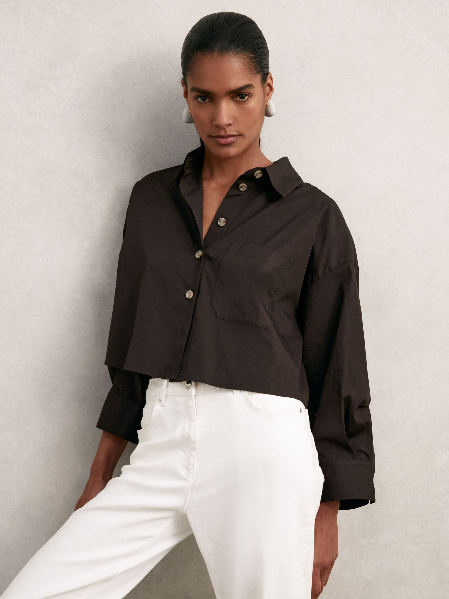 Oversize Cotton Cropped Shirt in White