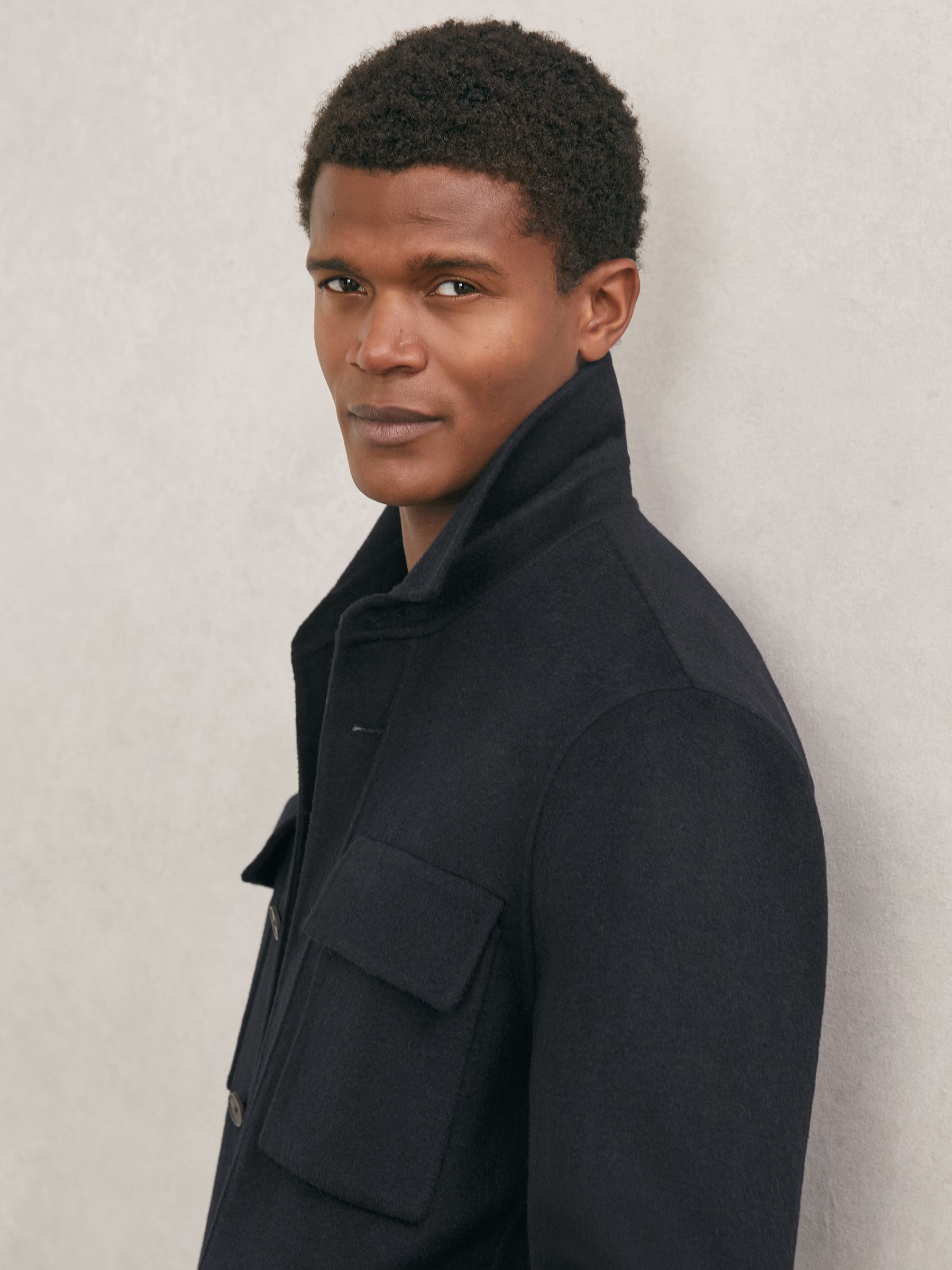 Wool-Blend Twin-Pocket Overshirt in Navy