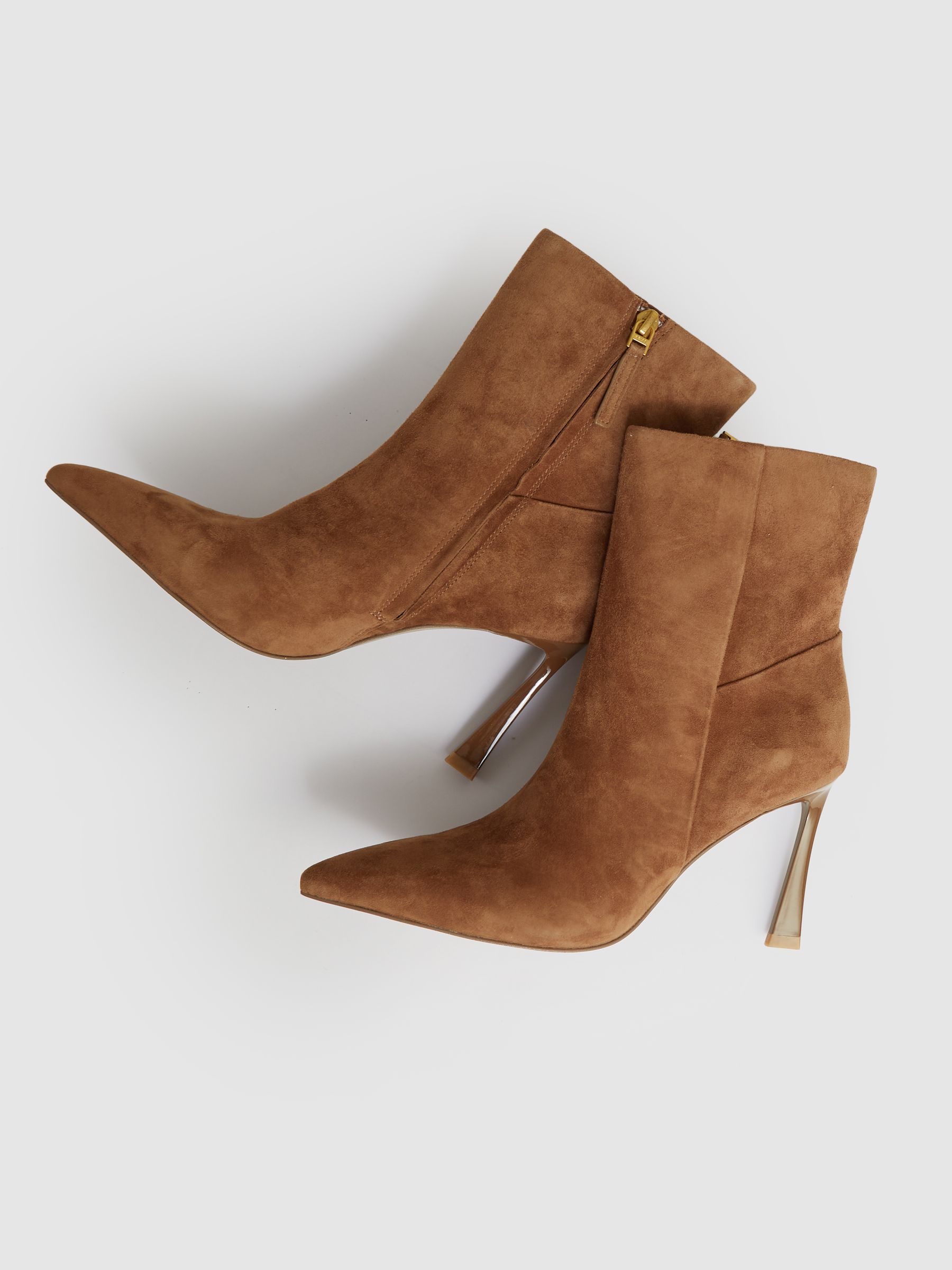 High Heeled Leather Ankle Boots in Tan