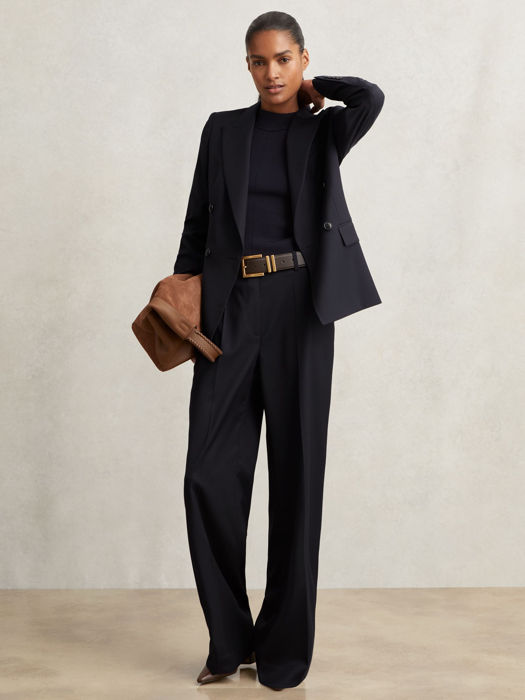 Wool-Blend Wide-Leg Suit Trousers in Black