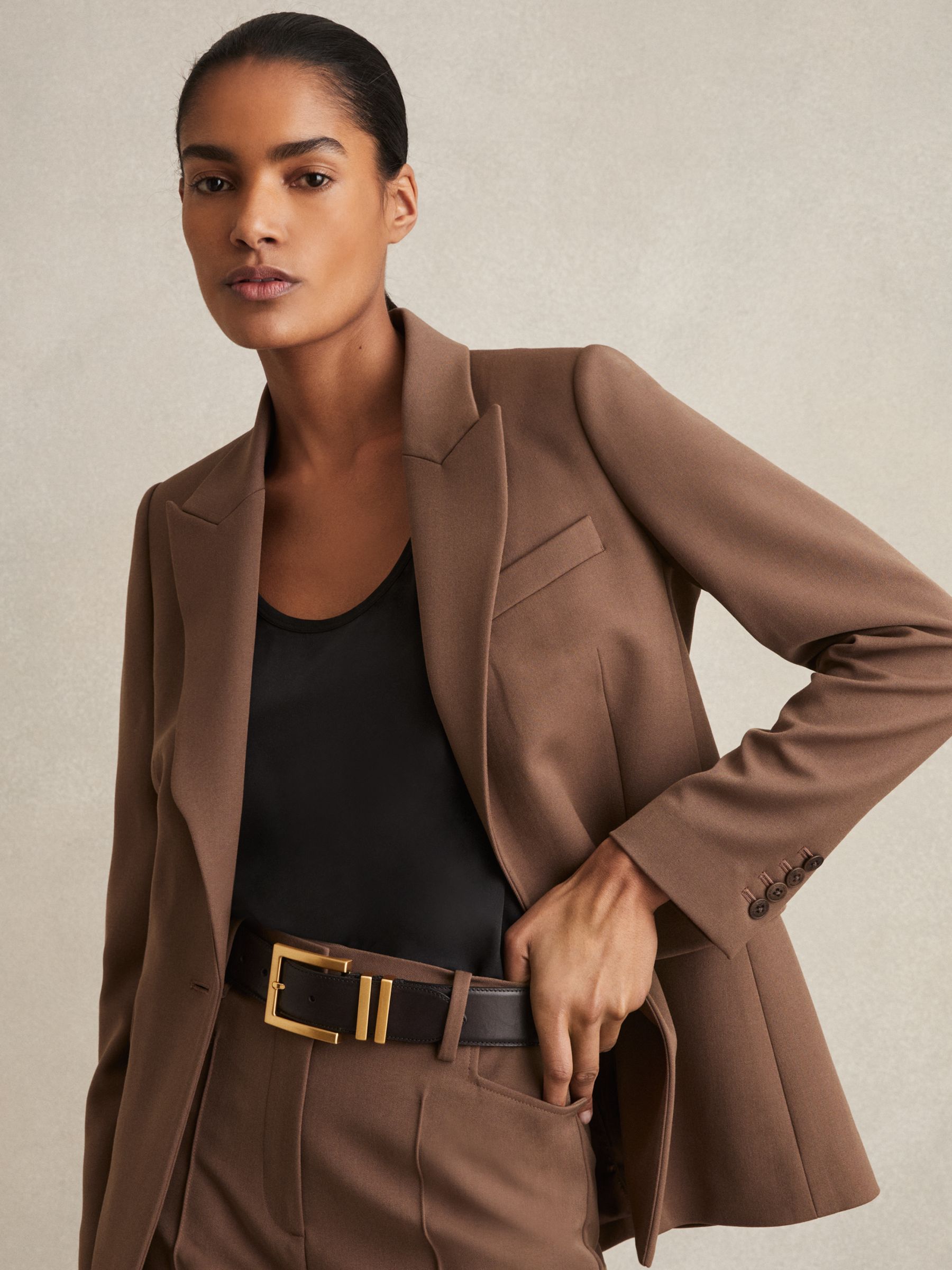 Leather Square Buckle Belt in Black