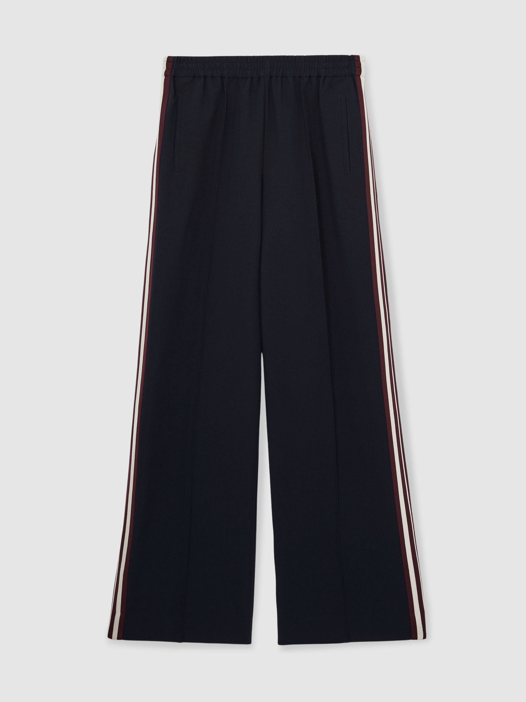 Side-Stripe Wide-Leg Trousers in Navy