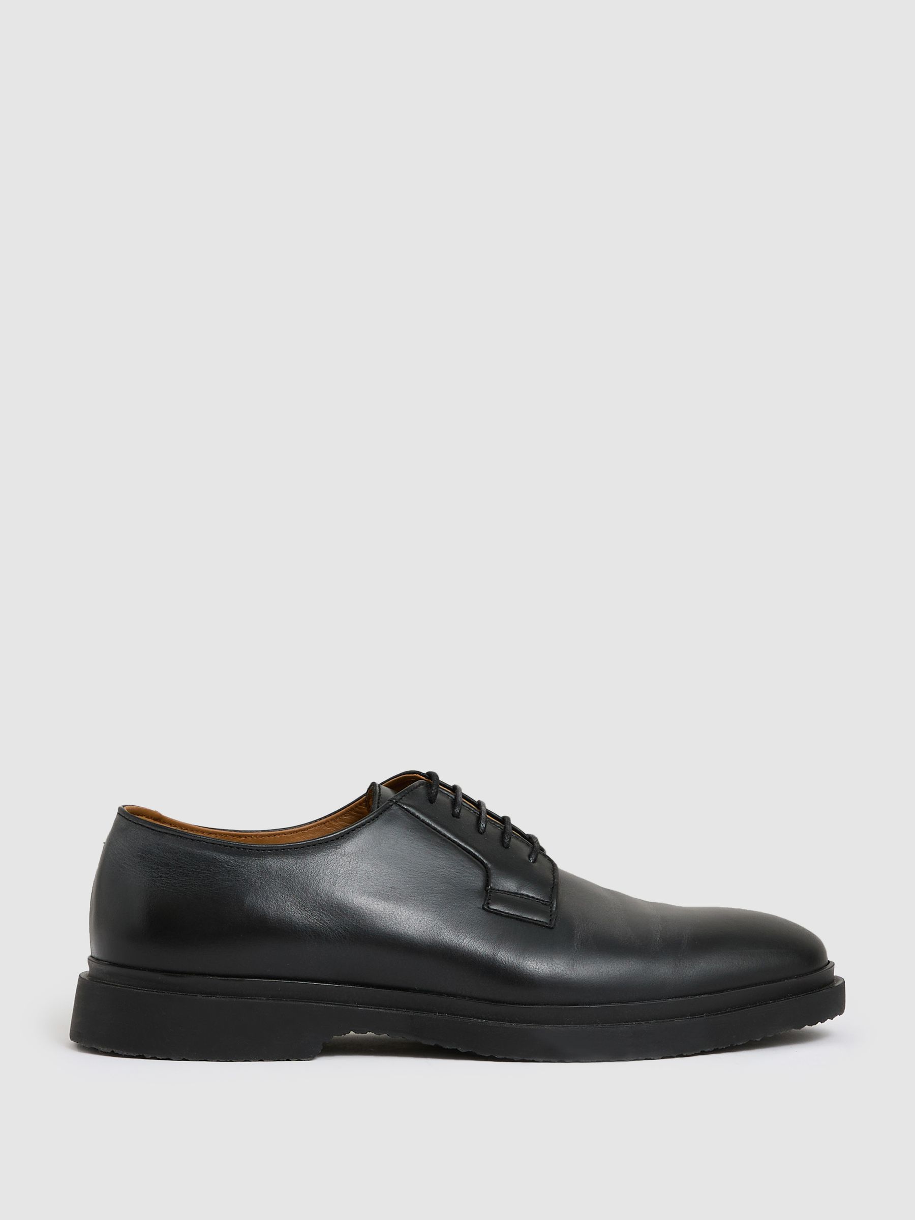 Leather Lace-Up Derby Shoes in Black