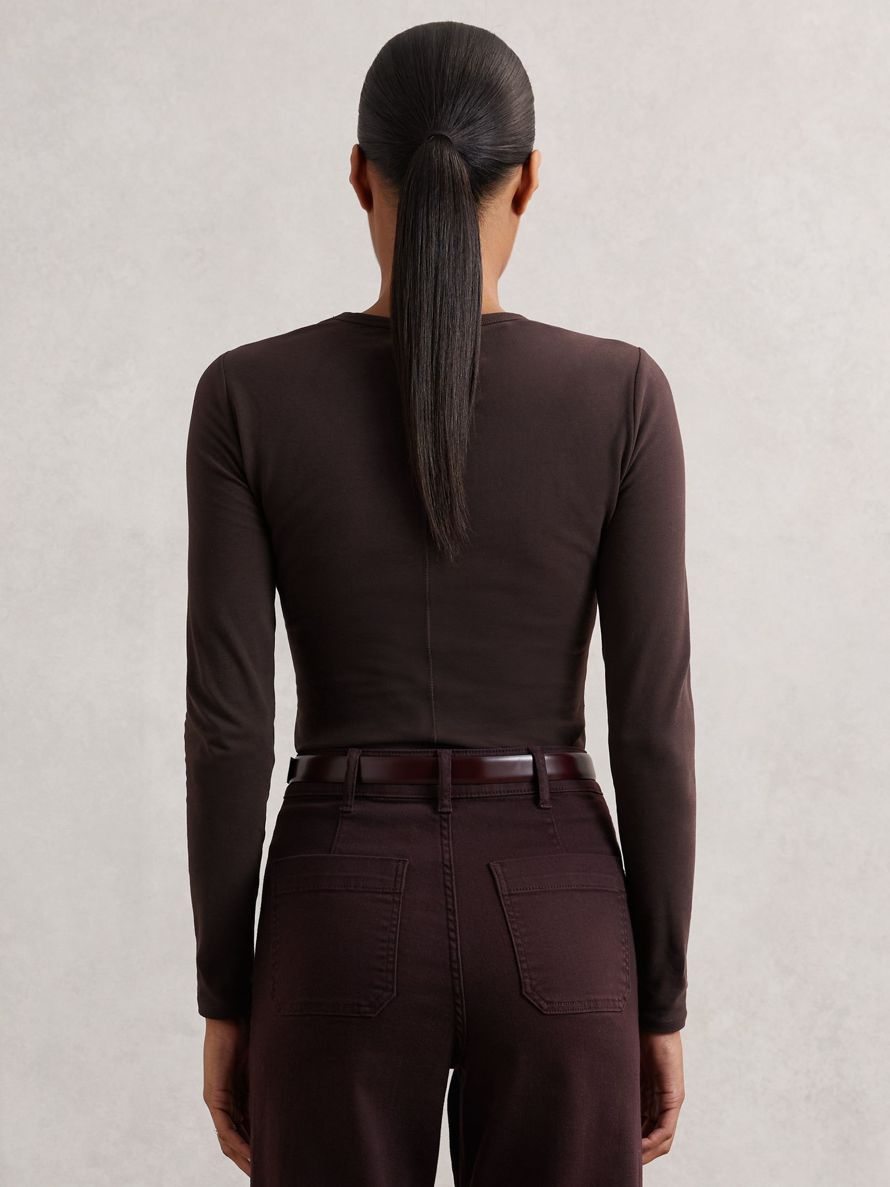 Cotton Crew-Neck Long-Sleeve T-Shirt With Stretch in Plum Purple