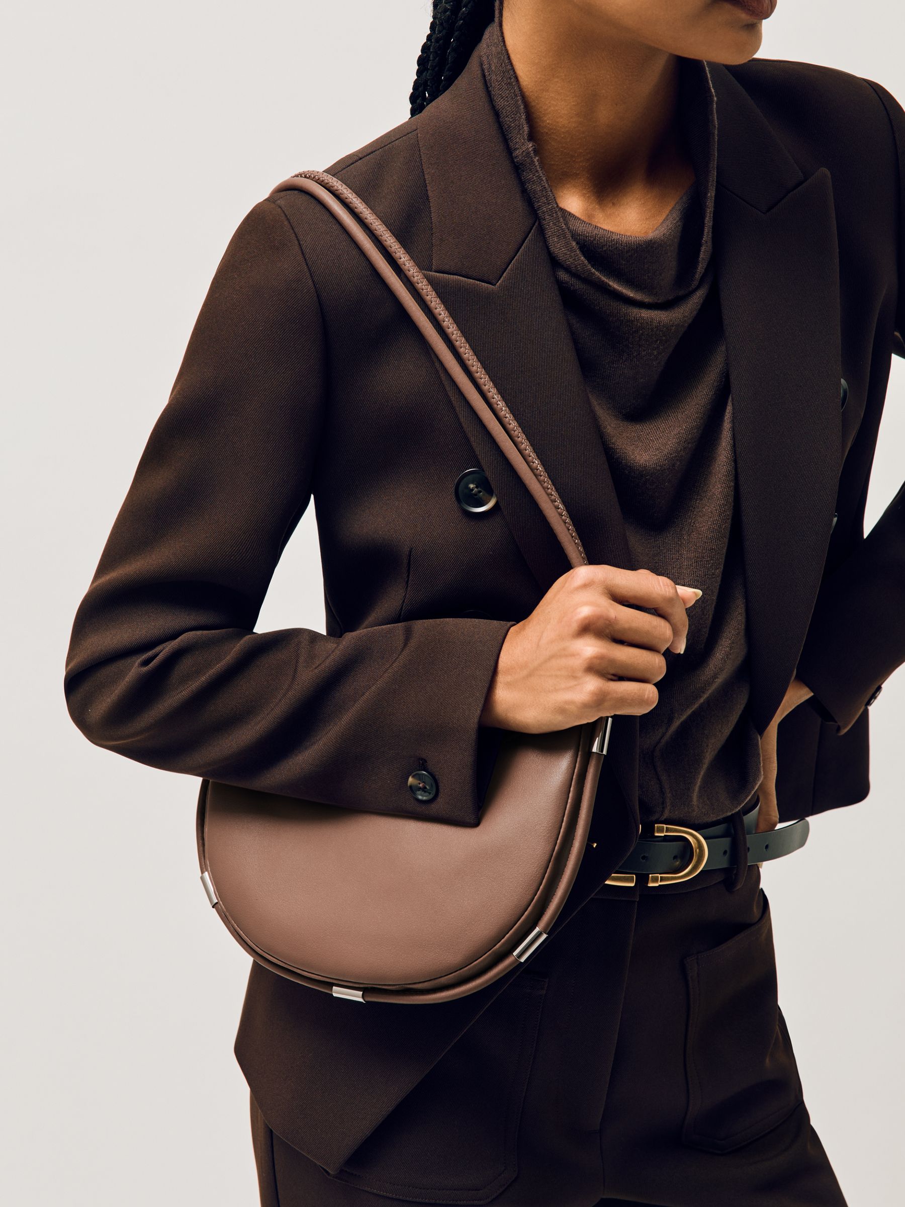 Leather Rope Strap Shoulder Bag in Neutral