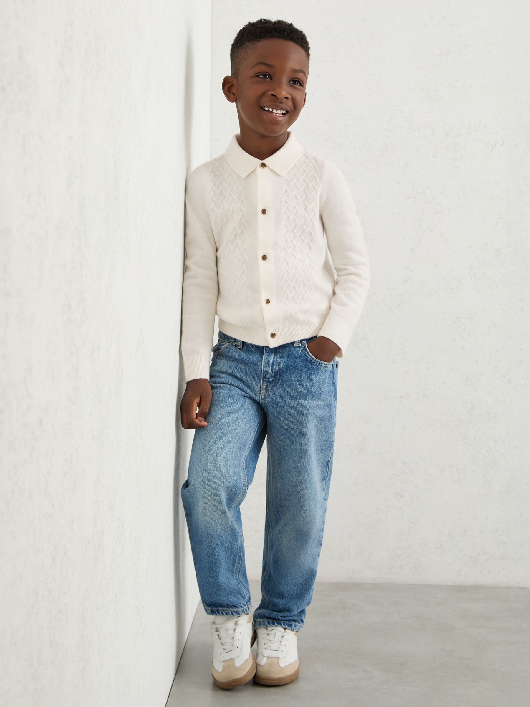 9-13 yrs Wool V-Stitch Button-Through Cardigan in Forest Green