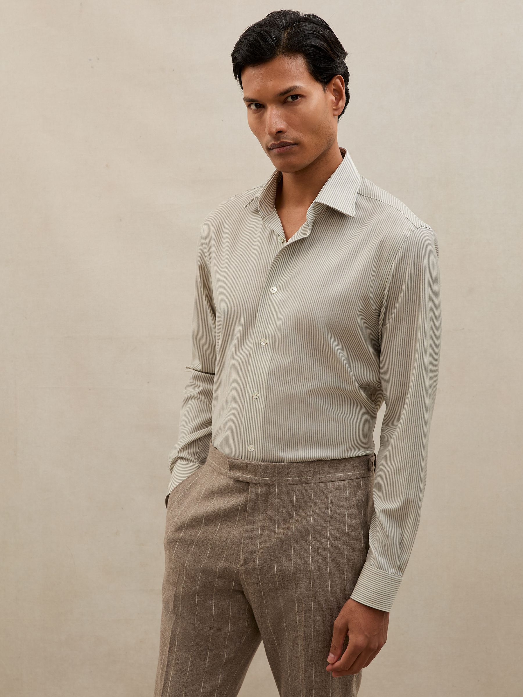 Atelier Wool Pinstripe Shirt Regular-Fit in White/Navy