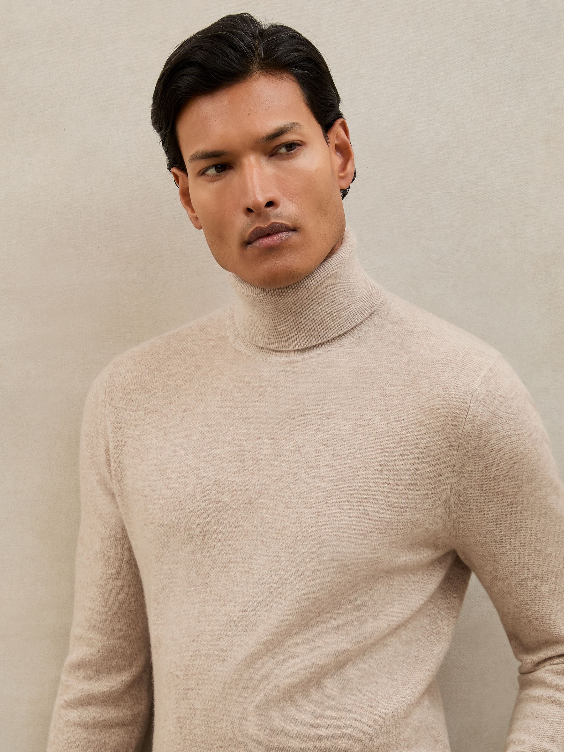 Atelier 100% Cashmere Roll-Neck Jumper in Oatmeal Melange