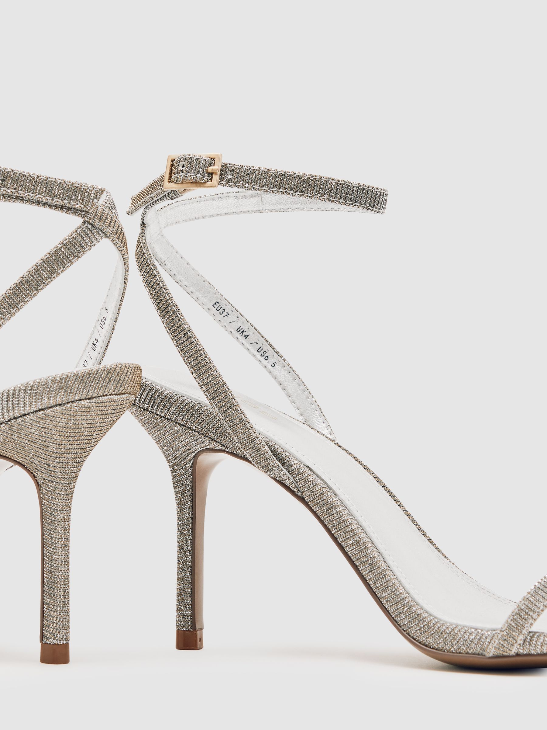 Metallic Strappy Stiletto Sandals in Silver