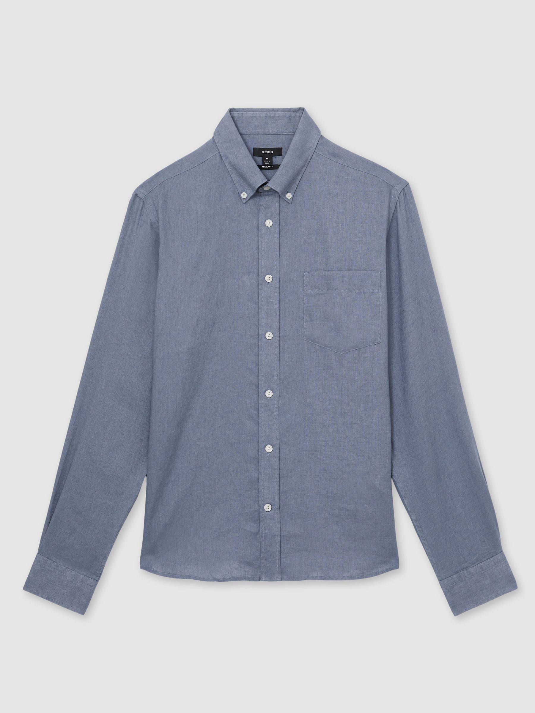 Linen Button-Through Shirt in Airforce Blue