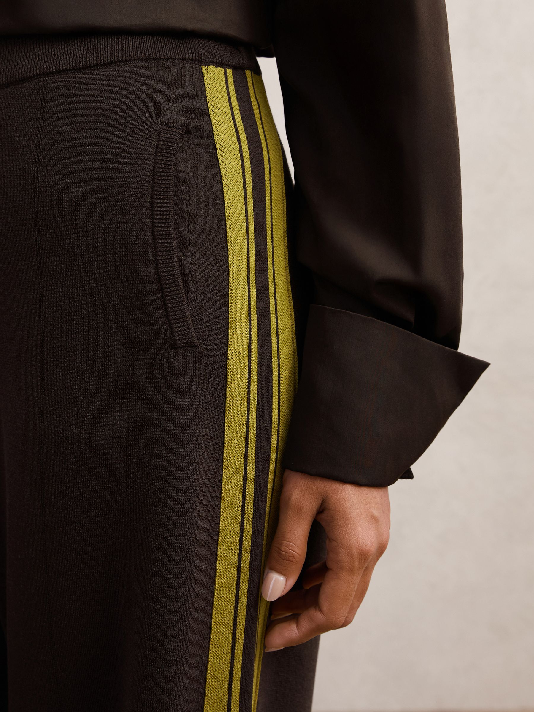 Petite Knitted Side-Stripe Wide-Leg Trousers in Berry