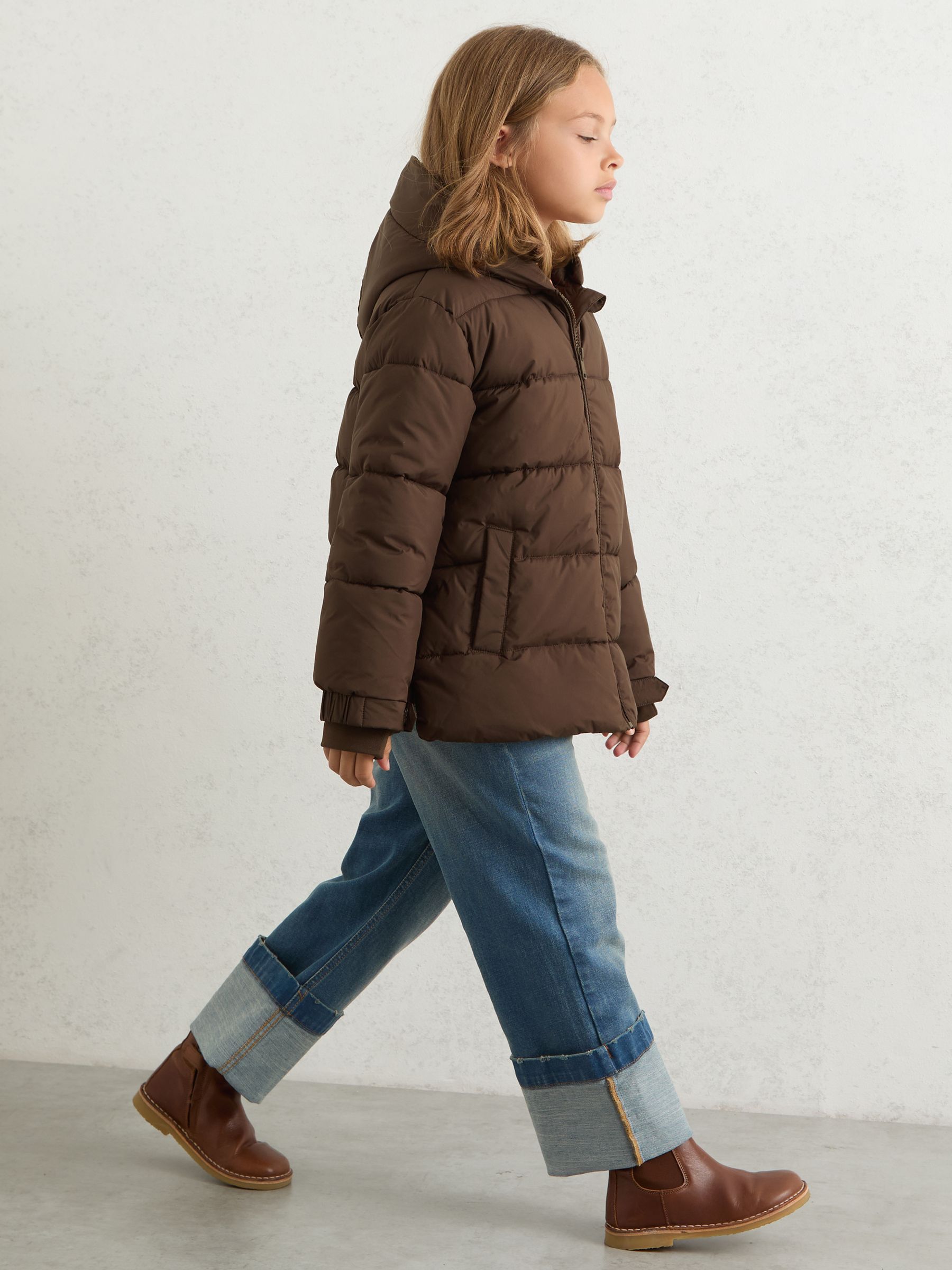 9-13 yrs Short Hooded Puffer Coat in Chocolate
