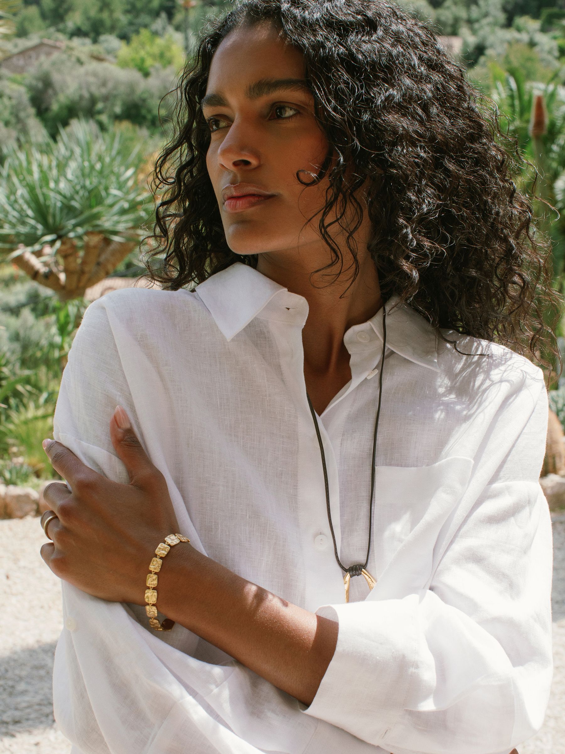 Oversize Linen Cropped Shirt in White