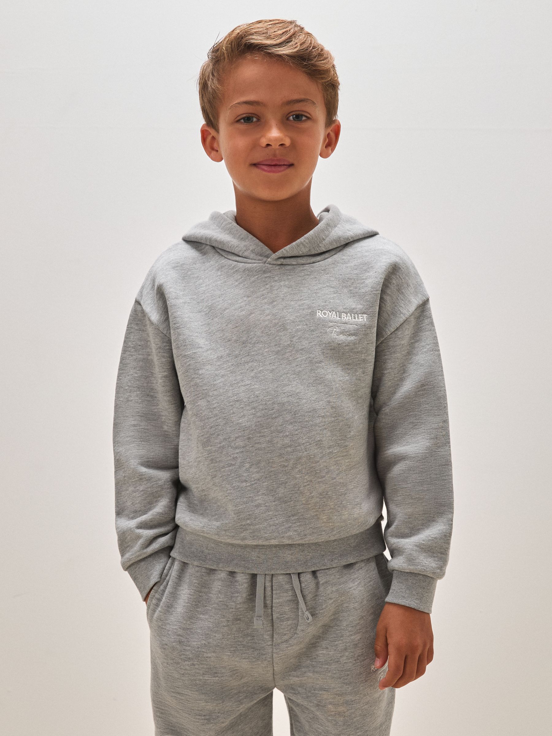 13-14 yrs Reiss | Royal Ballet Logo Unisex Fit Hoodie in Grey Melange