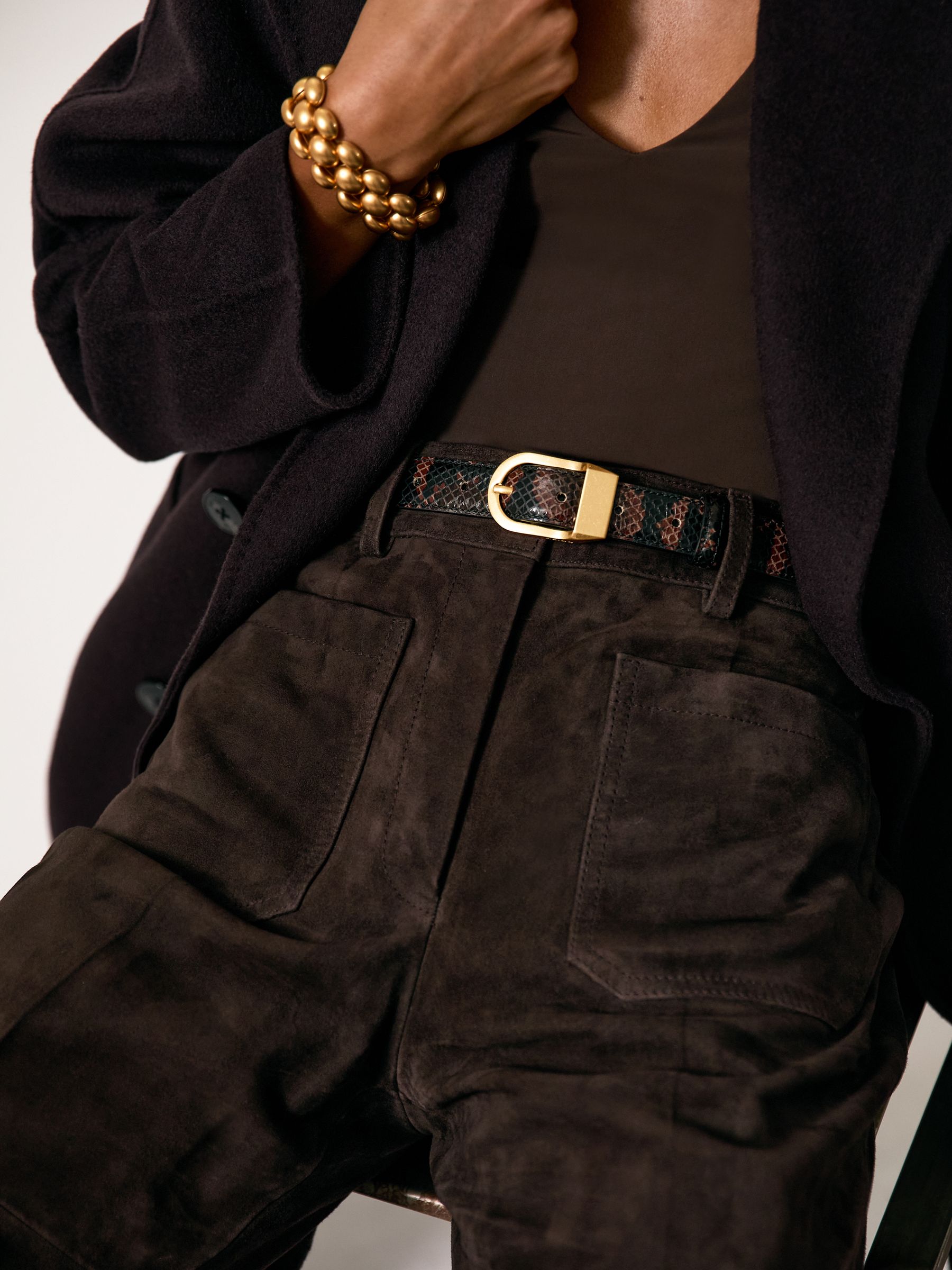 Suede High-Rise Flared Trousers in Chocolate Brown