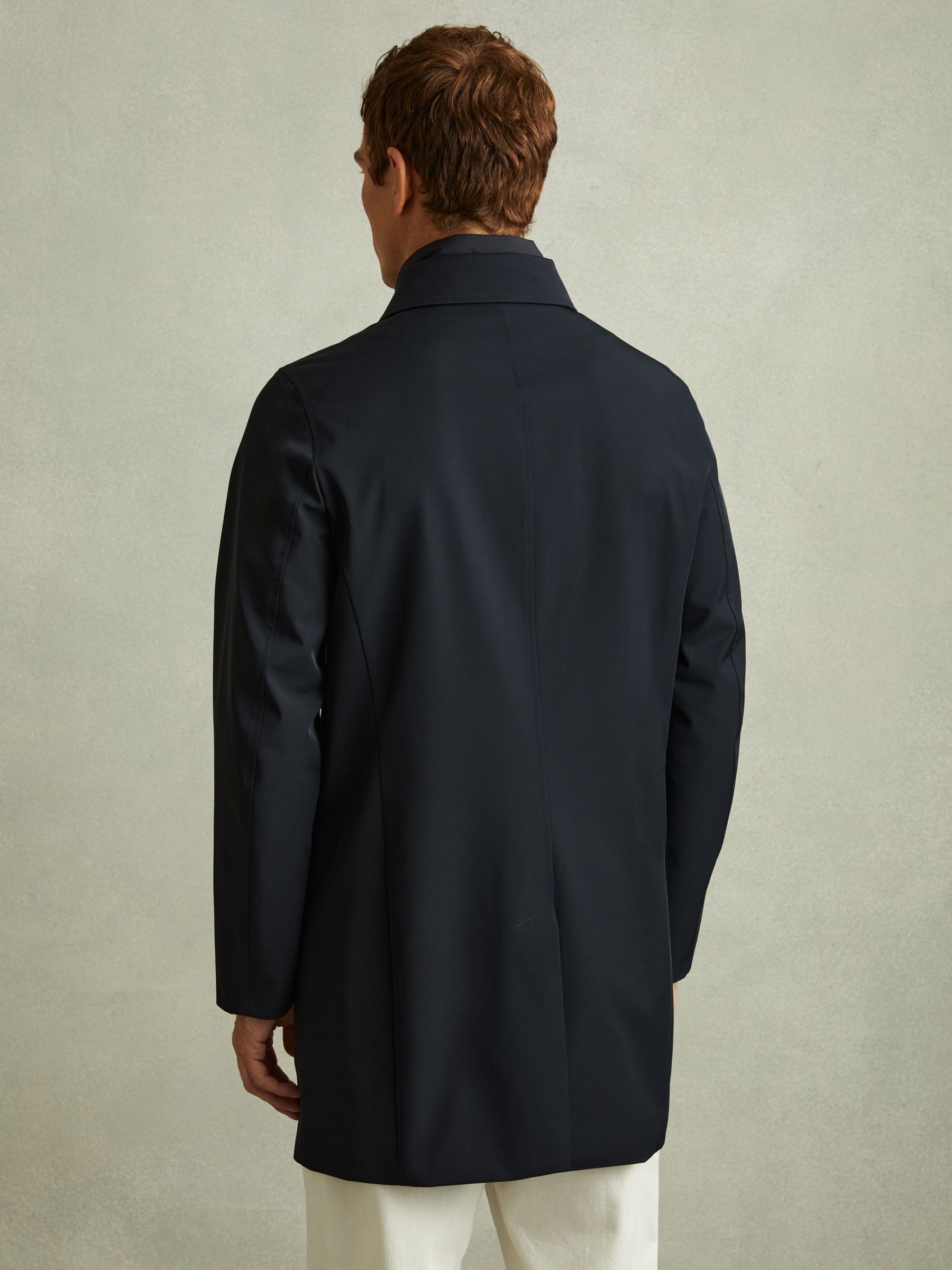Hybrid Removable Funnel Neck Overcoat in Navy