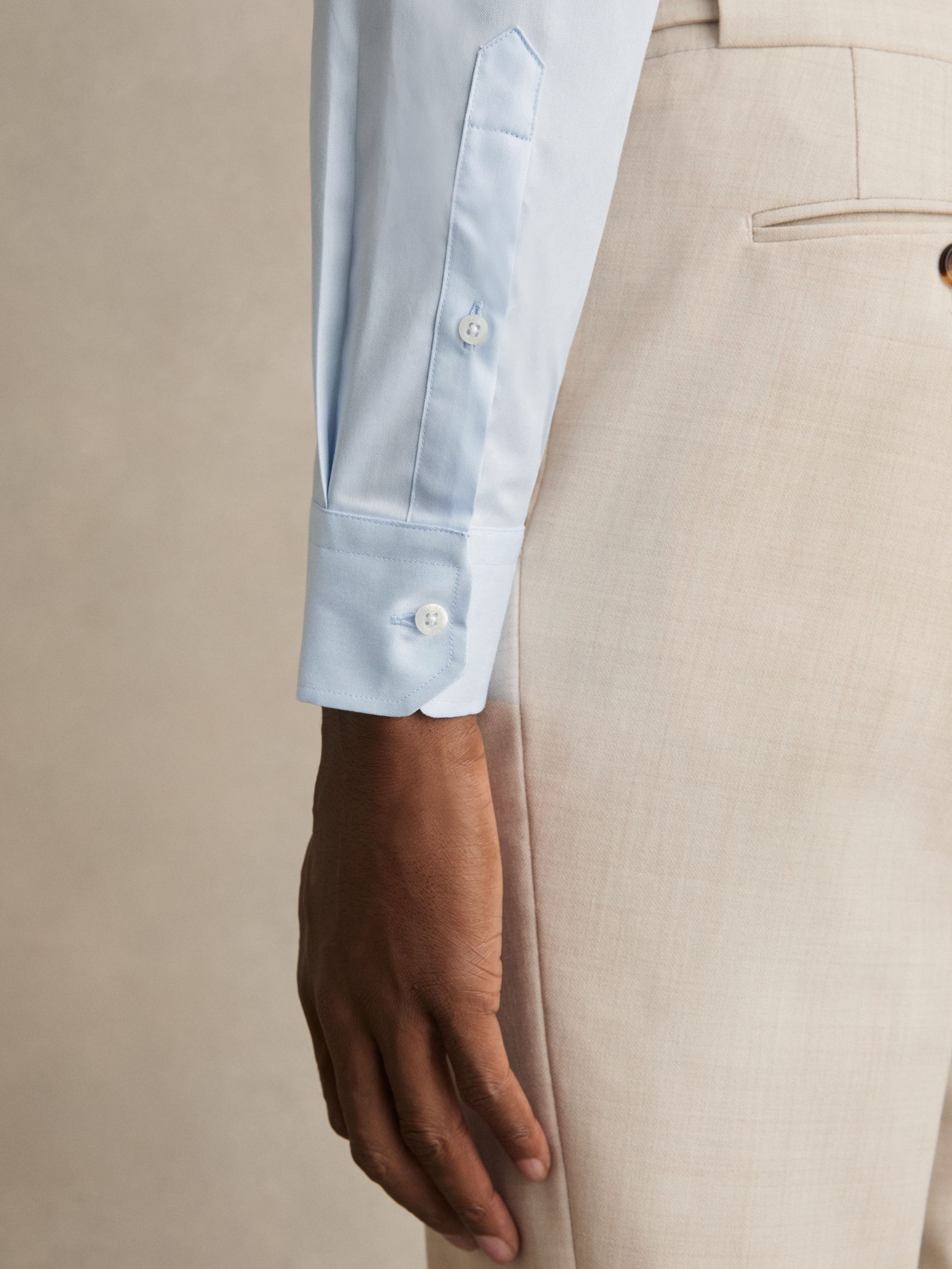 Slim Fit Two-Fold Cotton Shirt in Soft Blue