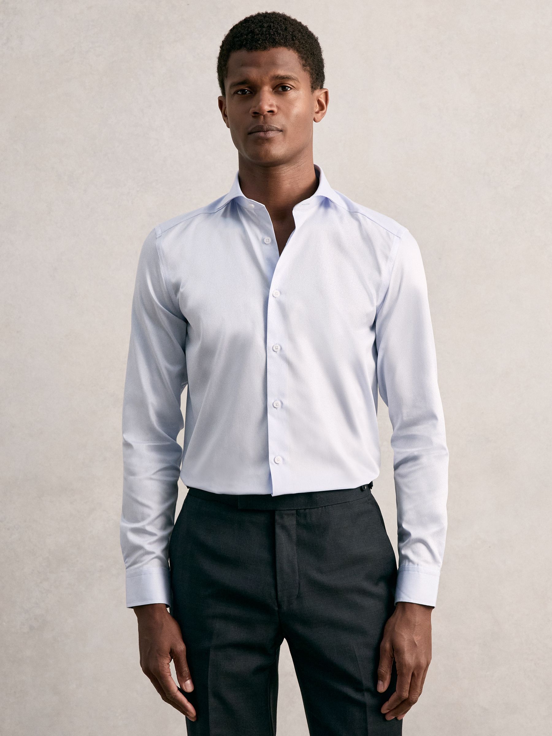 Regular Fit Cotton-Satin Regular-Fit Stripe Shirt in Blue Stripe