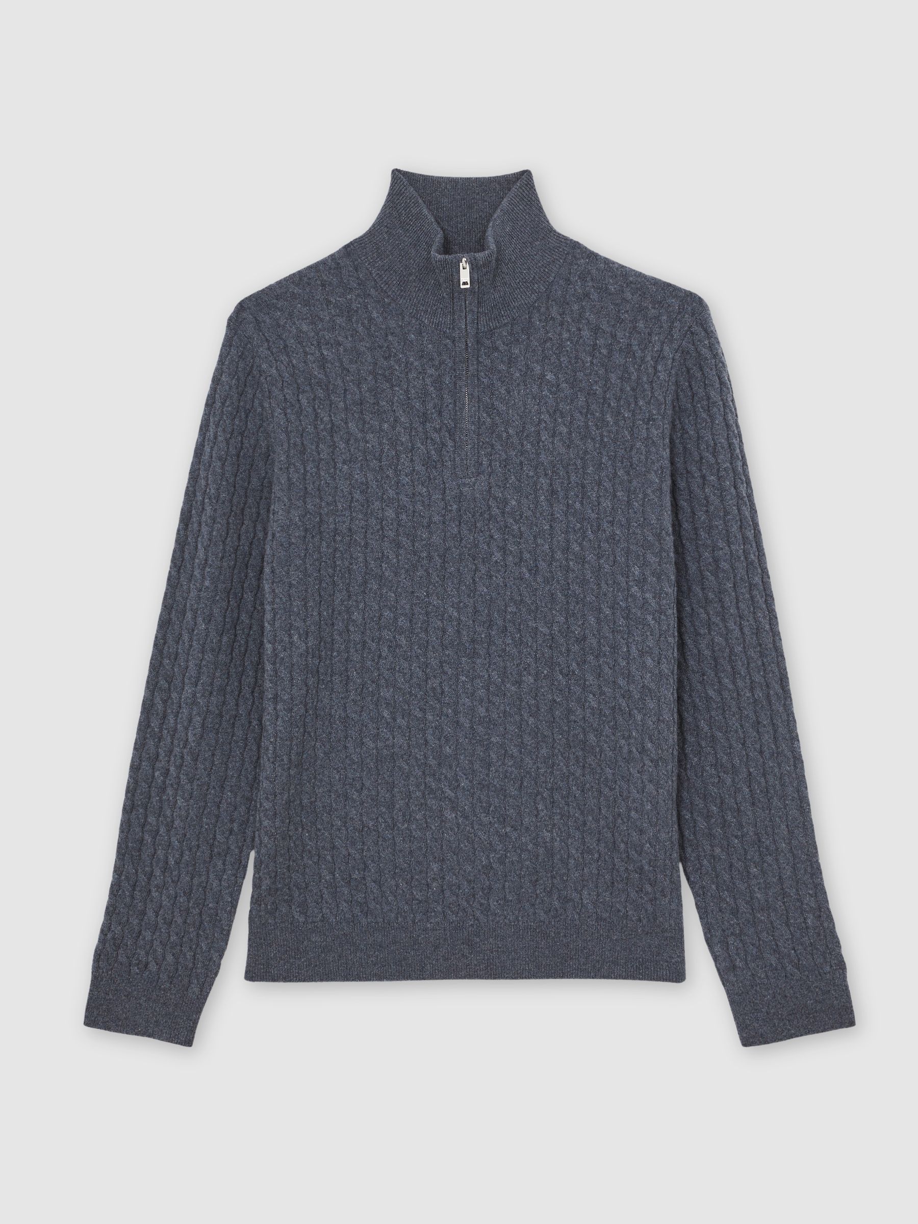 Atelier 100% Cashmere Cable Zip Jumper in Denim Blue