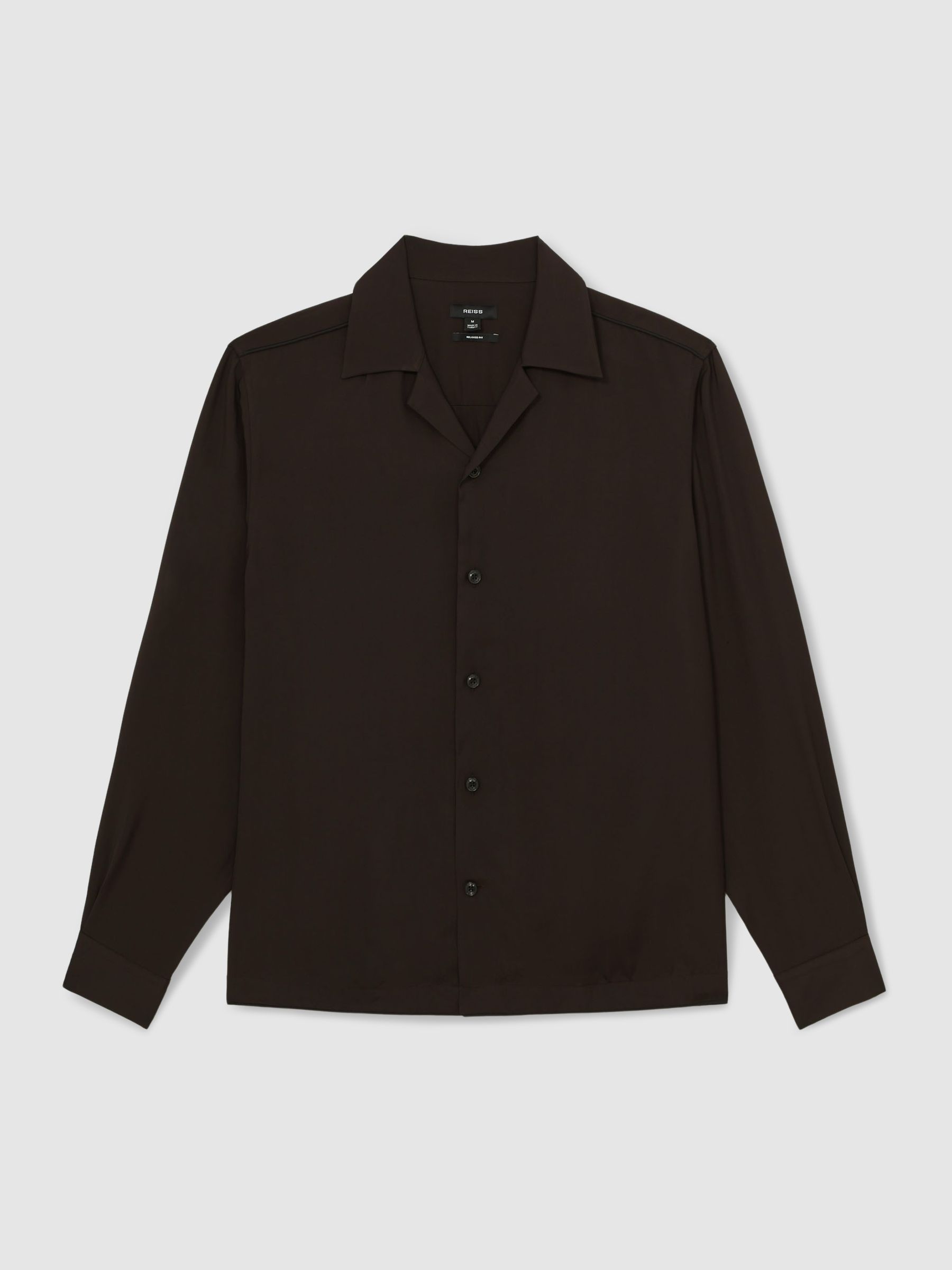 Twill Piped Cuban-Collar Shirt in Chocolate Brown