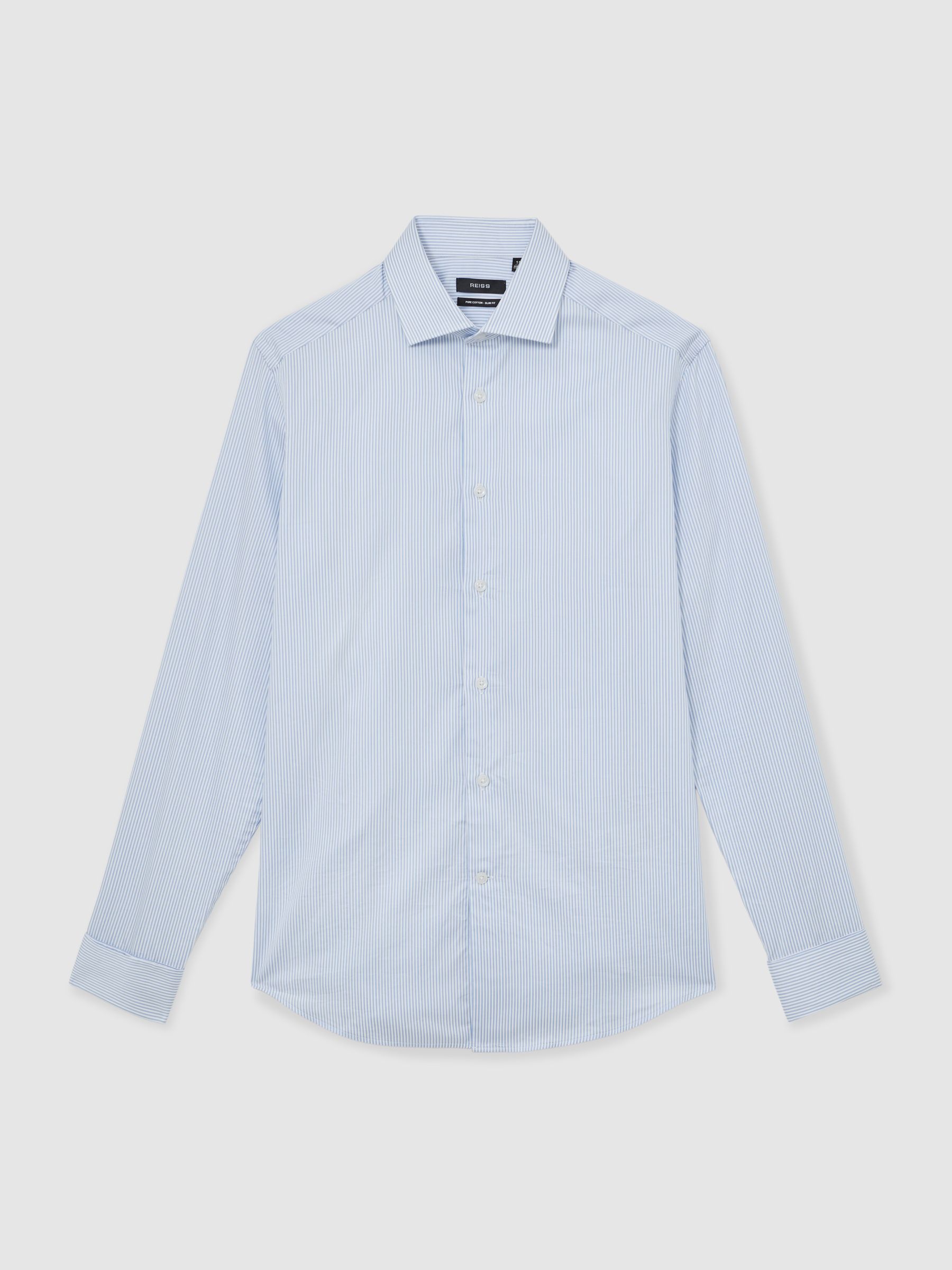 Slim Fit Cotton-Sateen Shirt in Blue Stripe