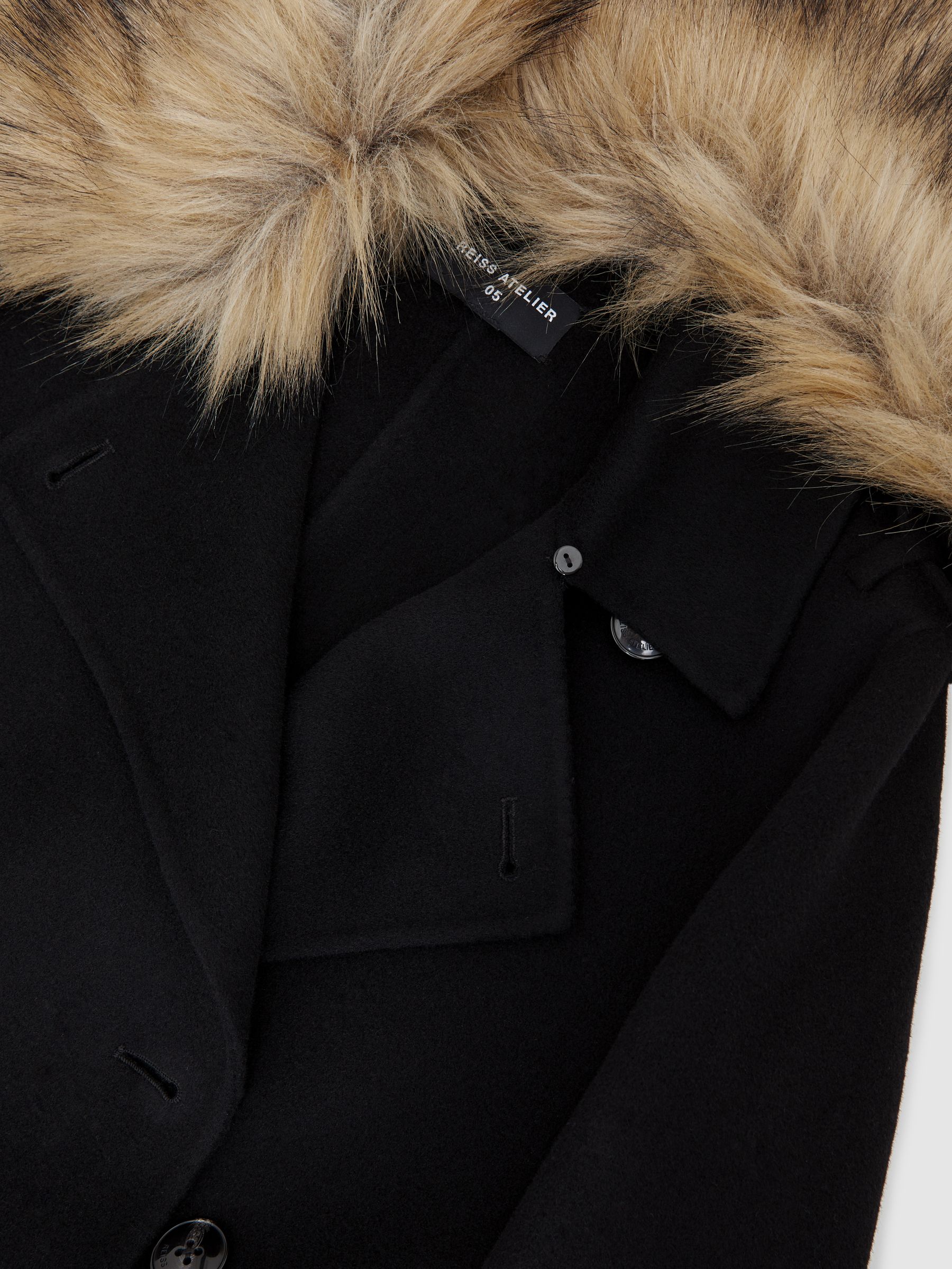 Atelier Wool Faux-Fur Collar Coat in Black