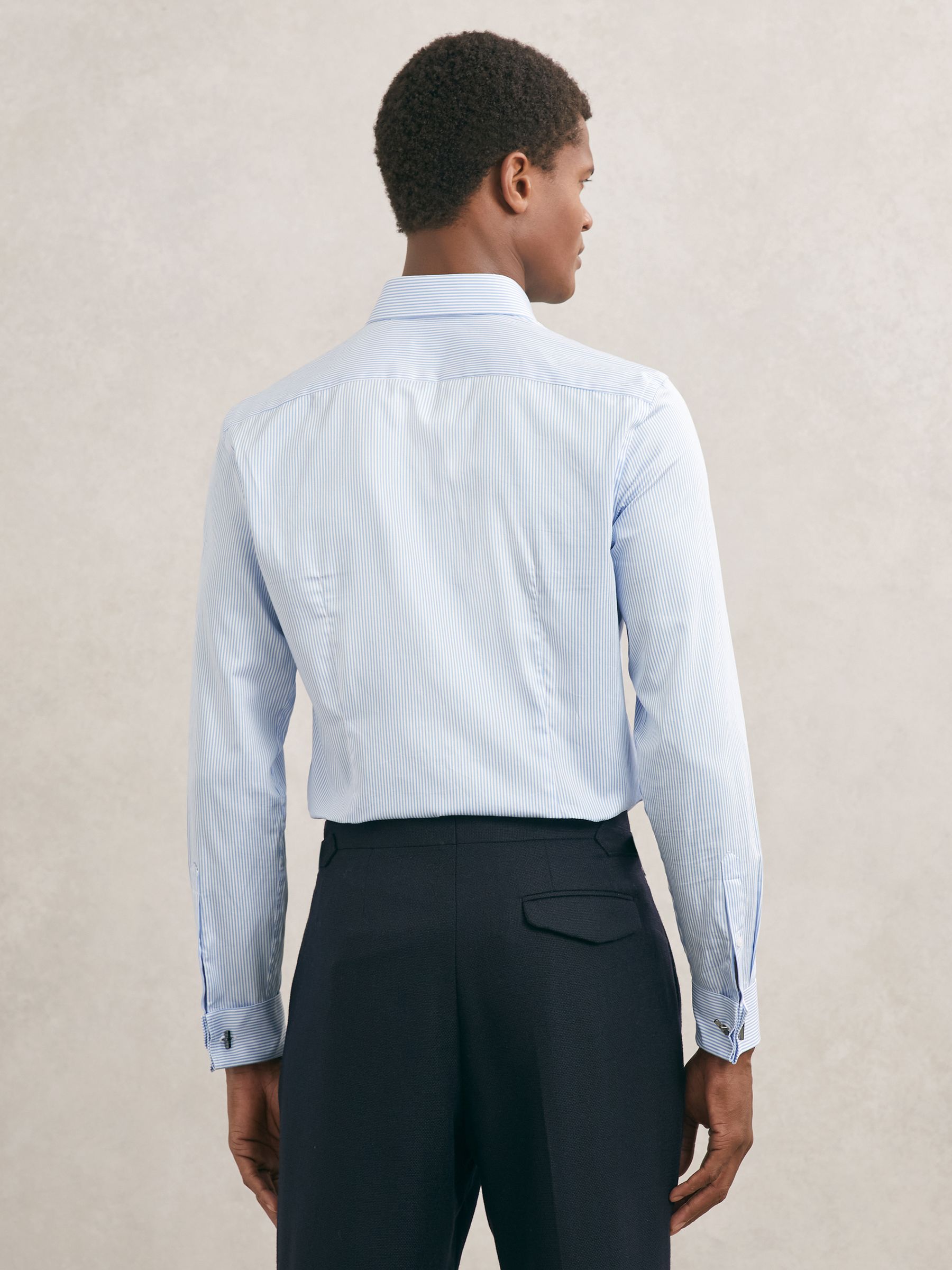 Slim Fit Cotton-Sateen Shirt in Blue Stripe