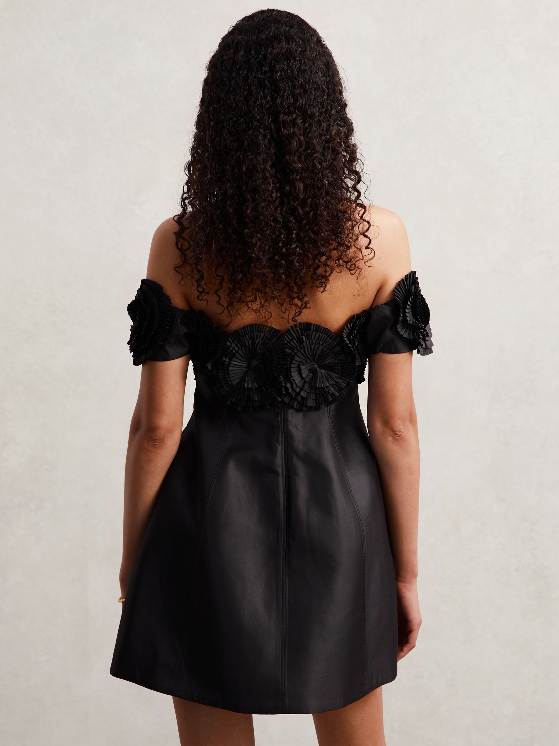 Acler Rosette Off-Shoulder Mini Dress in Black